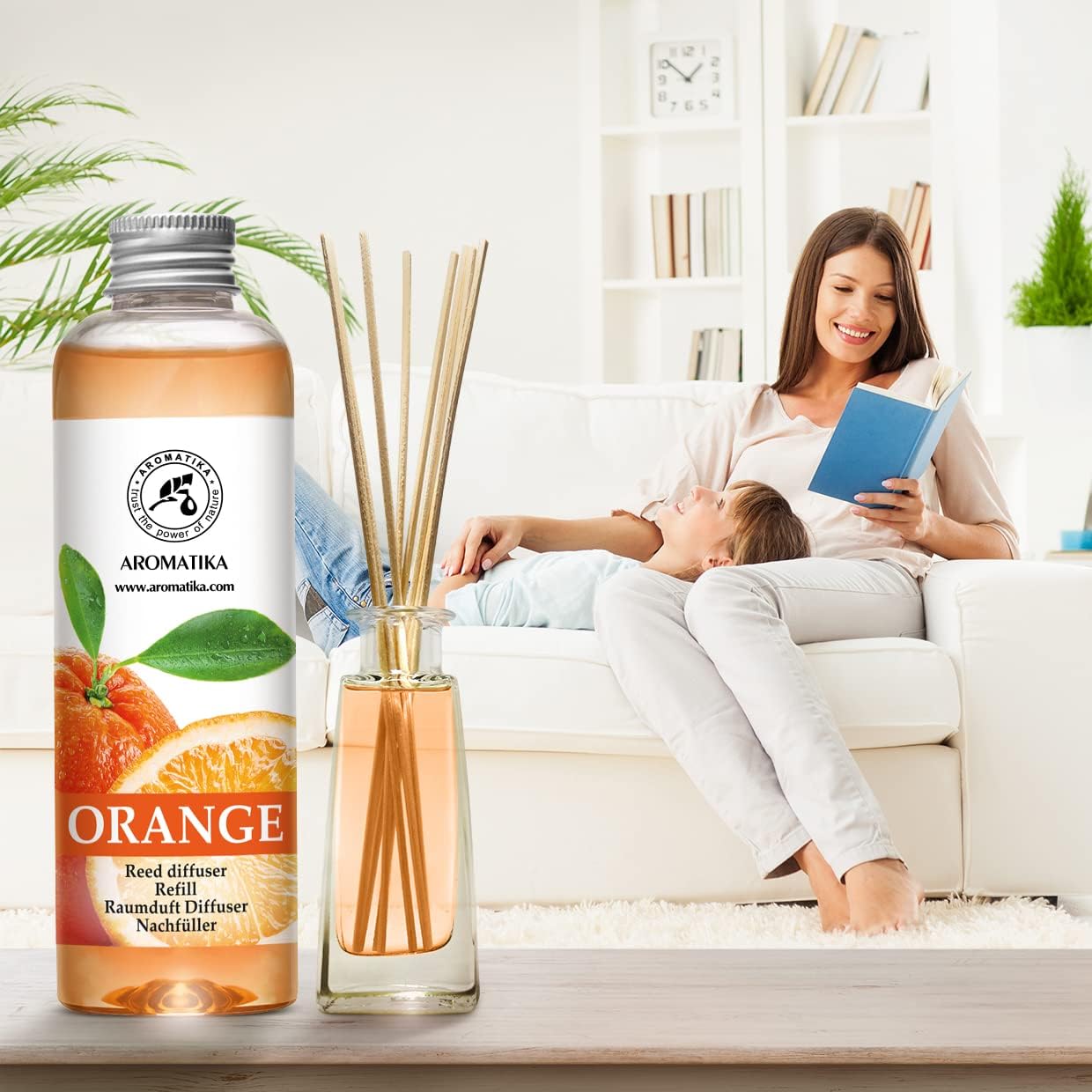 Orange Reed Diffuser Refill 6.8 fl oz (200 ml) – Room Fragrance with Natural Orange Essential Oil – Long Lasting Scent for Home and Office