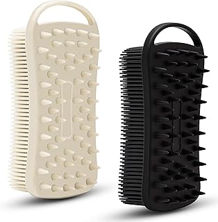 MtBoi 2 PC Silicone Body Scrubber, 2 in 1 Exfoliating Shower Bath Scrubber, Soft Silicone Loofah for Sensitive Skin, Shower Hair Scalp Massager, Easy to Clean, Lather Well (Grey&Black)