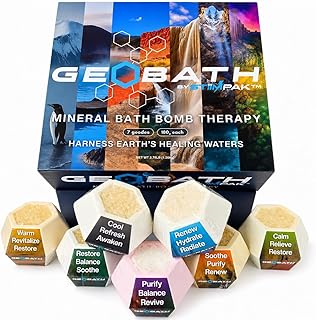 Magnesium & Epsom Salt Natural Mineral Bath Bombs | XL 180g | Skin Care & Muscle Relief Bath Soak Inspired by the World’s Healing Hot Springs | Dye & Fragrance Free | GeoBath (7 Pack)