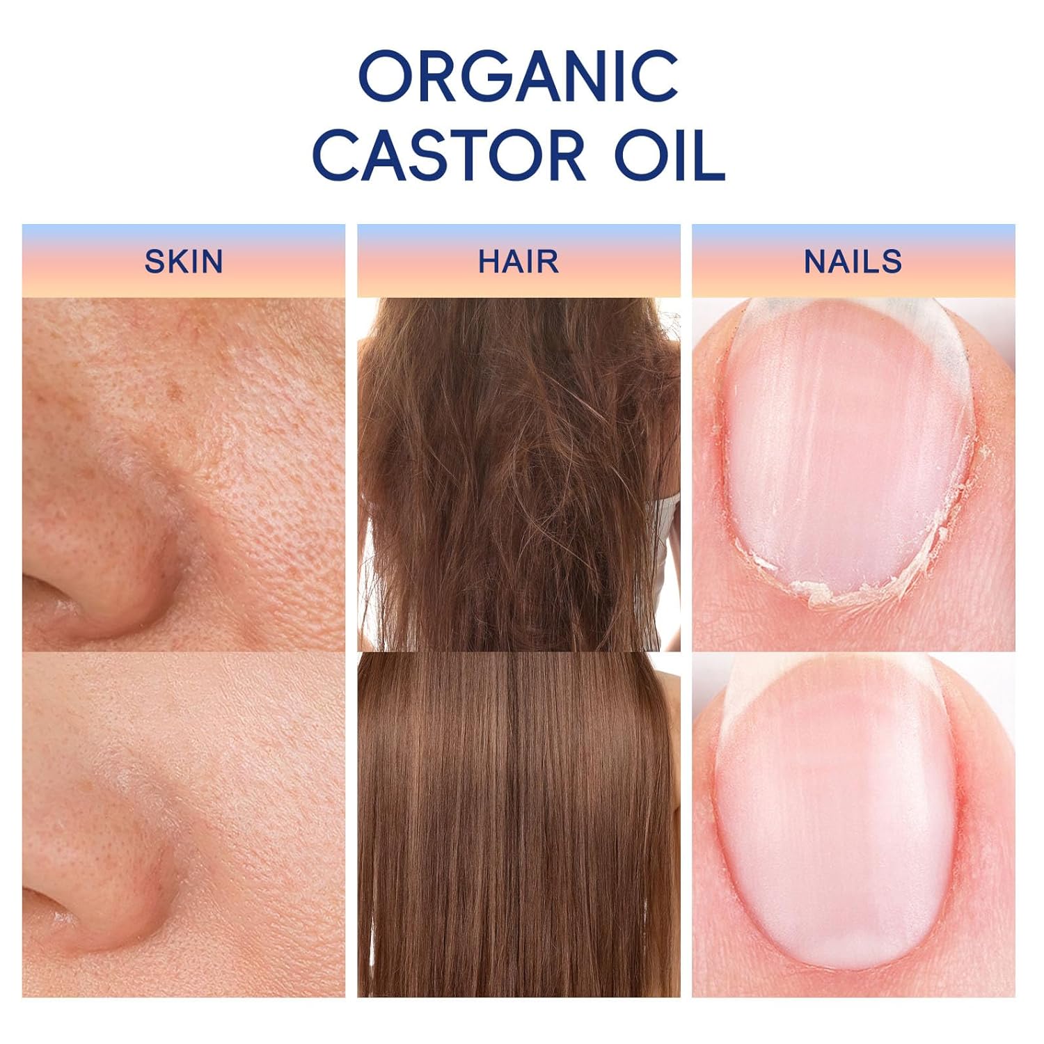 Organic Castor Oil Roll On with Rose Quartz Roller, 100% Castor Oil Organic Cold Pressed, Hexane-Free, for Face and Body, Hair, Eyebrows, Moisturize Skin -1pcs