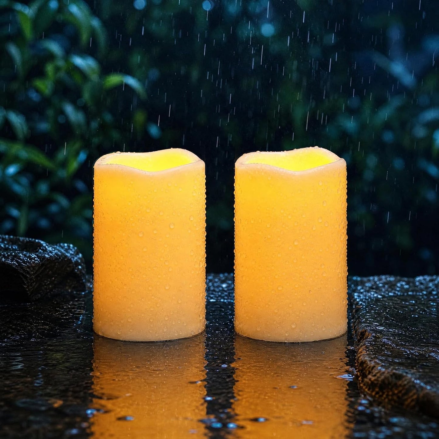 Homemory Outdoor Waterproof Flameless Candles with Auto Light Sensor, Flickering LED Pillar Candles, Dusk to Dawn Battery Operated Fake Candles Lanterns, Porch, Patio, Garden Decor, 3"x5", Set of 2