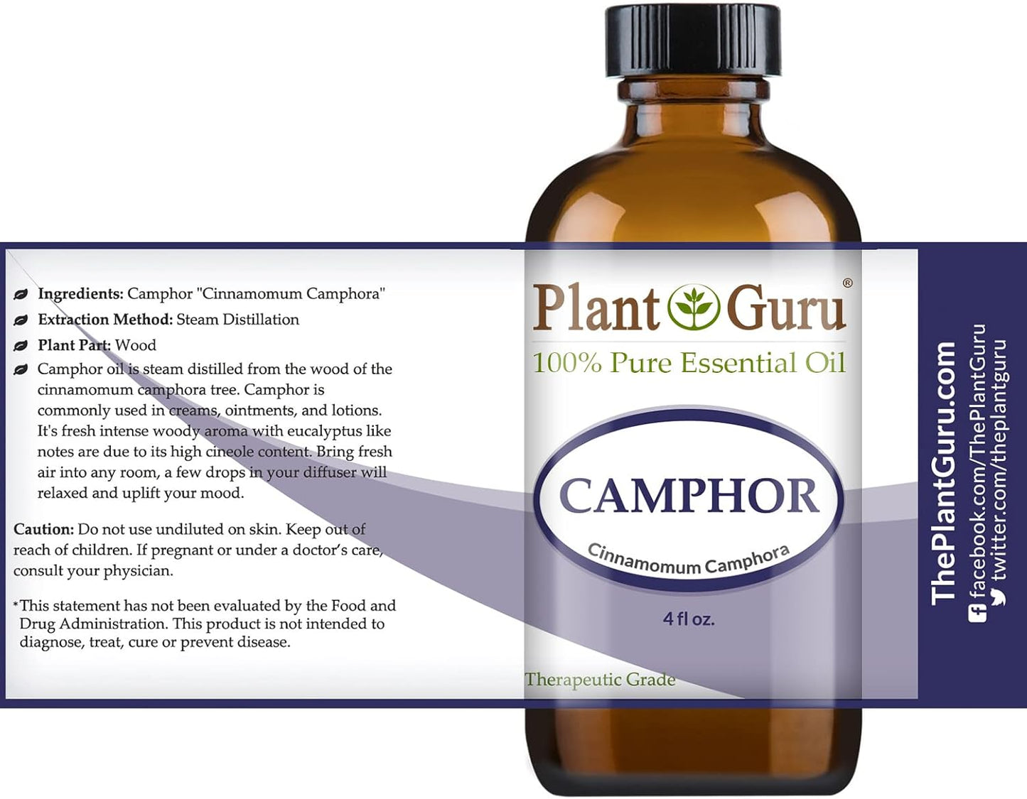 Plant Guru Camphor Essential Oil 4 oz 100% Pure Undiluted Therapeutic Grade for Skin, Body, Hair Growth and Aromatherapy Diffuser