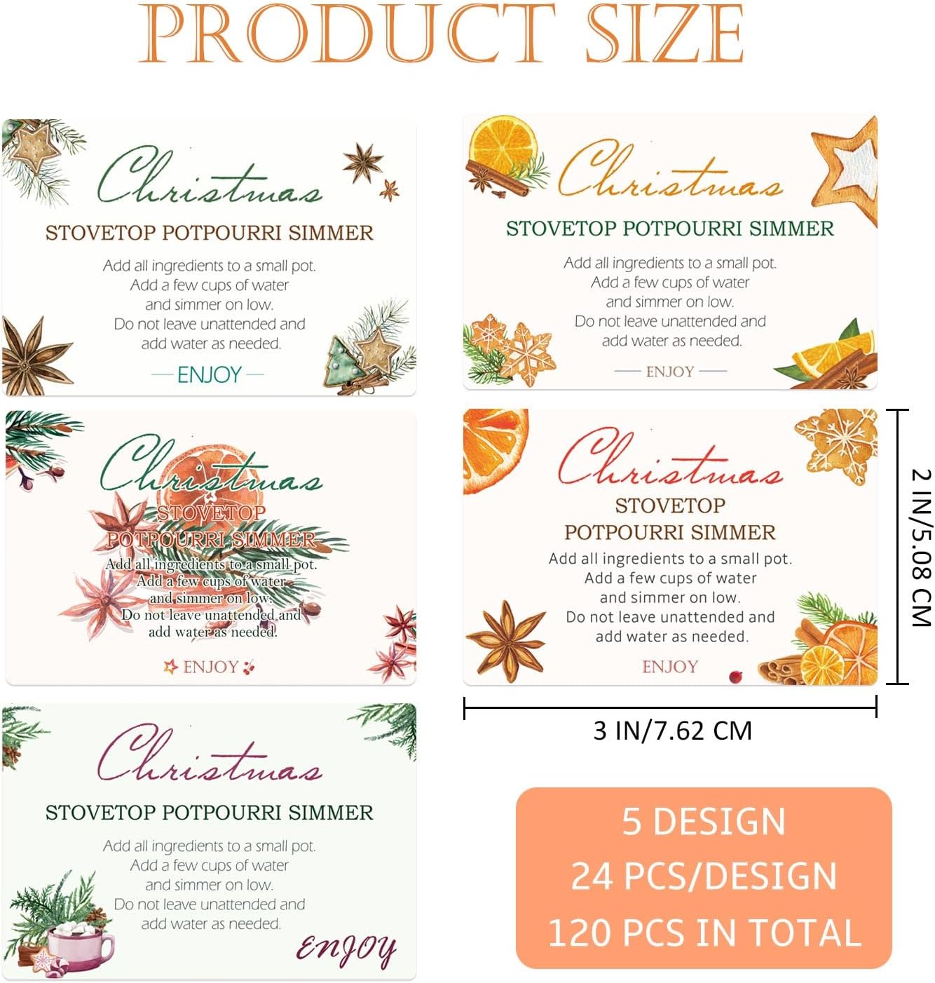 120pcs Christmas Stovetop Potpourri Stickers Simmer Pot Potpourri Instructions Labels 2x3 Inch-Christmas Party Celebrations Present Tags Decal Stove Top Simmer Home Scent Use