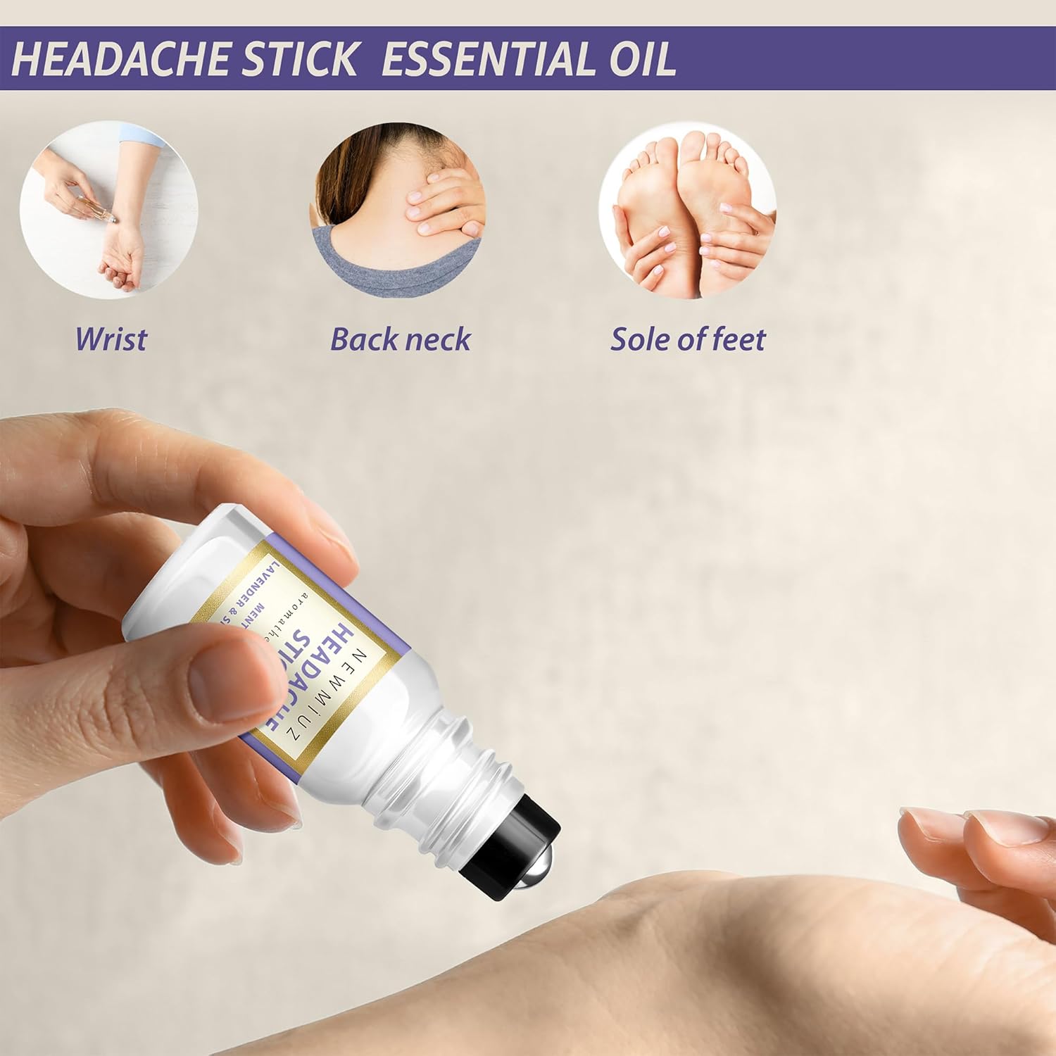 Migraine Roll On Stick - Menthol Fast Cooling Comfort for Your Headache Tension. Aromatherapy Essential Oils Blend Peppermint Lavender Spearmint. Self Care Calming Gift for Women Men. Made in USA