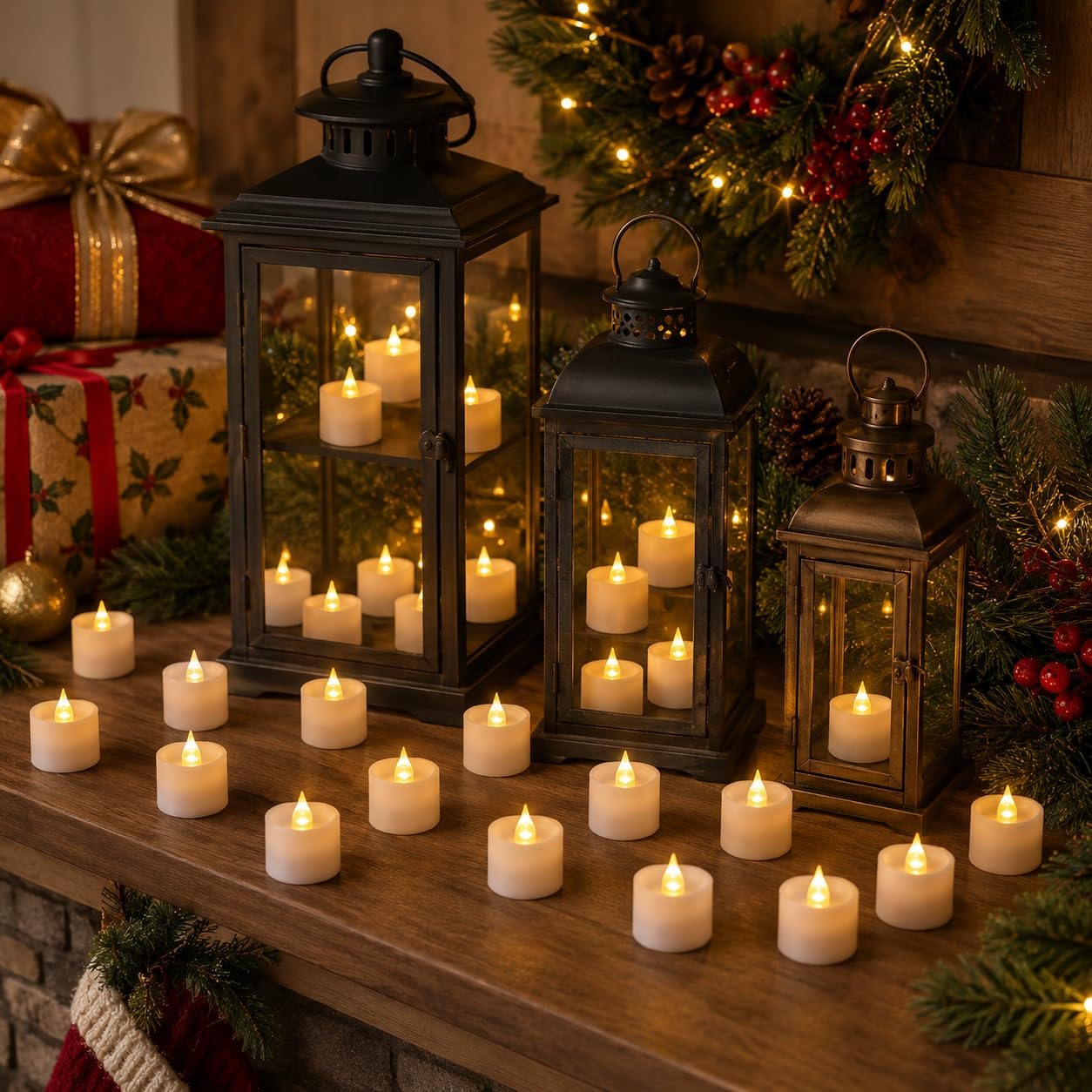 24 Pack LED Tea Lights with Remote Control, Flameless Battery Operated Tealight Candles, Warm White Flickering, Long Lasting for Home Decor, Wedding, Halloween, Christmas, Party (Batteries Included)