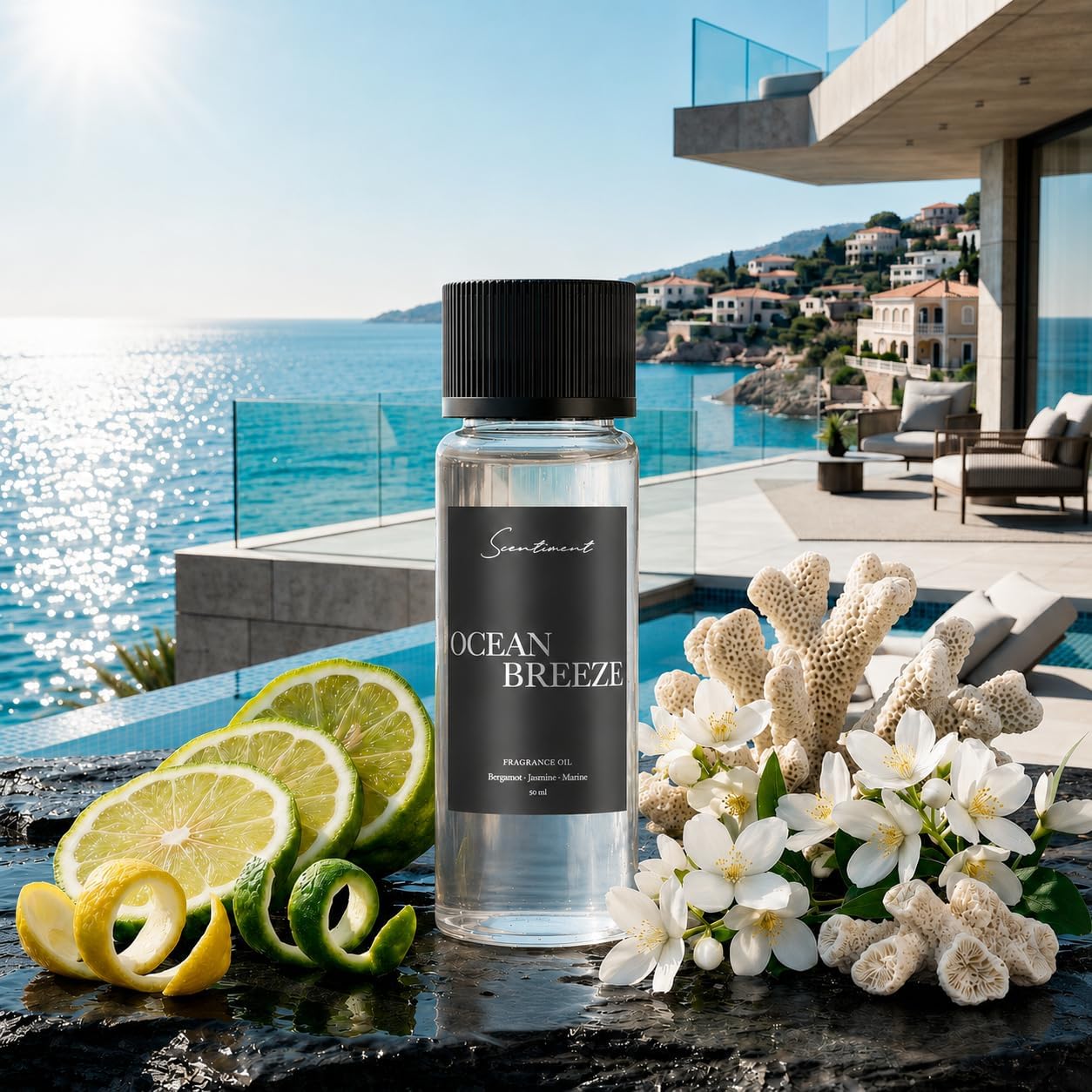 Scentiment Ocean Breeze Diffuser Oil - Premium Hotel Scent with Notes of Bergamot, Lemon, Jasmine with Marine & Amber Home Scent, Hotel Fragrance Oil Diffuser Refill - 1.69 fl oz (50 mL)