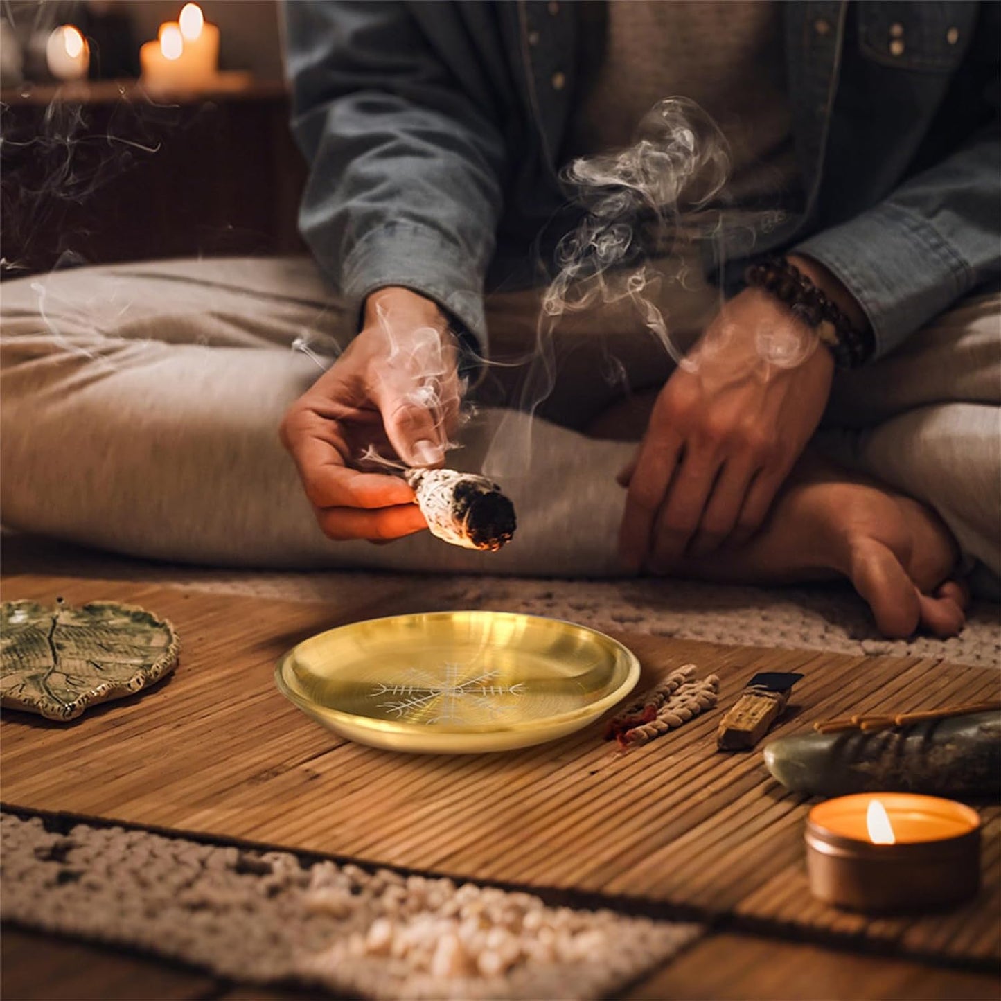 Candlestick Round Plate Pagans Ritual Tray Holder Incenses Burners Home Decoration Jewelry Crystal Storage Tray Jewelry Crystal Storage Trays Organizers