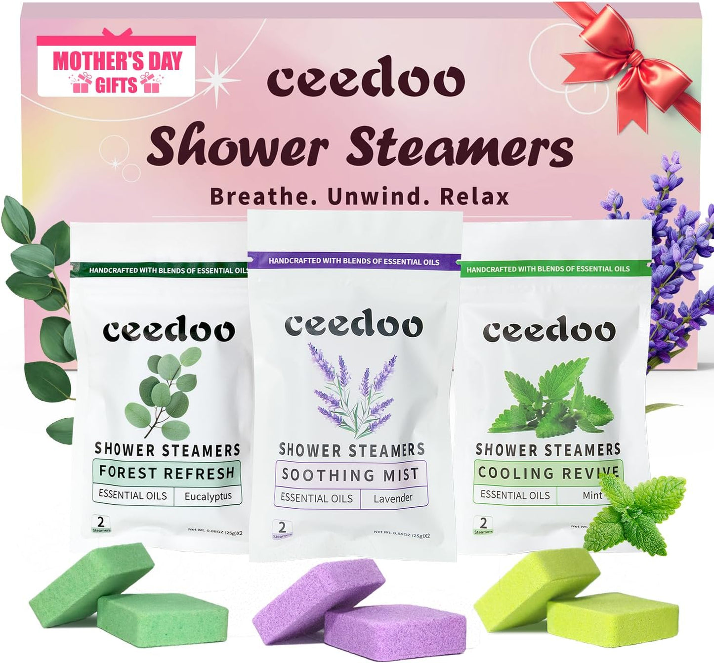 Shower Steamers Aromatherapy 6 Pack - Mother's Day for Teens & Adults, Birthday Gifts for Women - Natural Essential Oil Shower Bombs for Stress Relief & Relaxation, Home Spa Self-Care