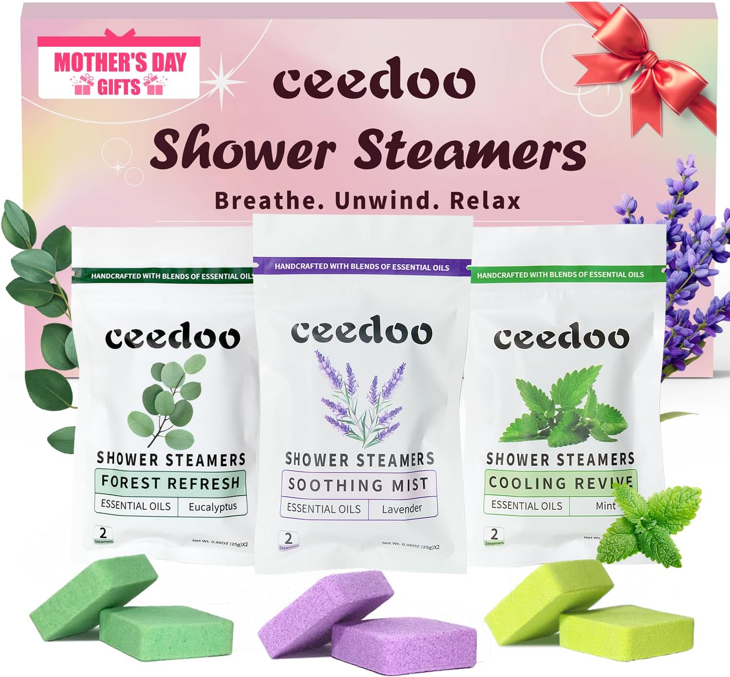 Shower Steamers Aromatherapy 6 Pack - Mother's Day for Teens & Adults, Birthday Gifts for Women - Natural Essential Oil Shower Bombs for Stress Relief & Relaxation, Home Spa Self-Care