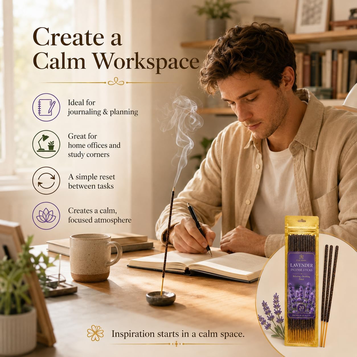 RAINFLOW White Sage Incense Sticks - 80 PCS Sandalwood Incense Sticks Natural,Lavender Vanilla Stick,4 Scents Without Incense Holder,Meditation Spiritual Cleansing Gift Set Indian Scented Style