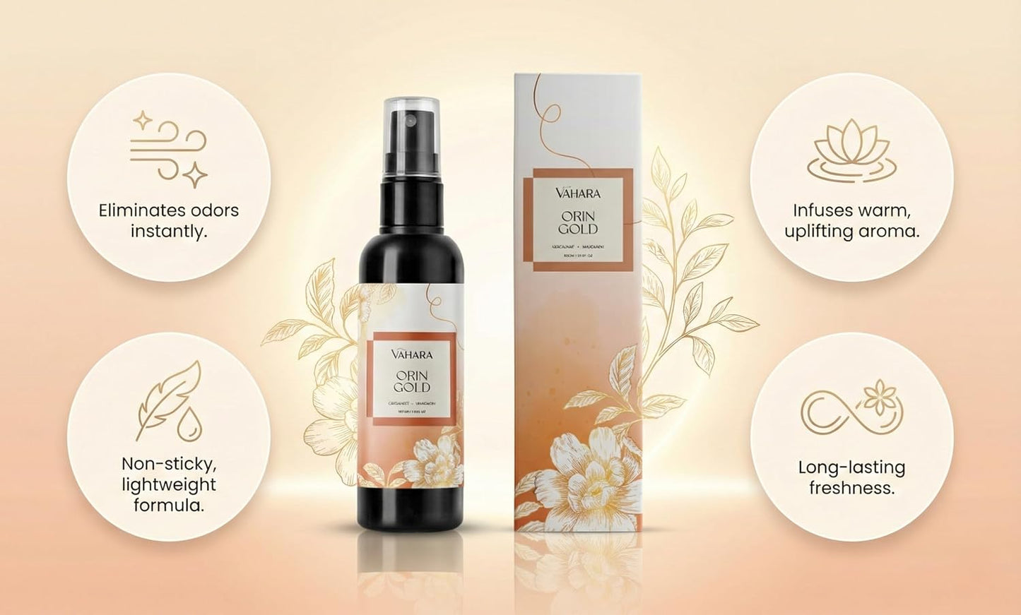 Luxury Linen & Room Spray – Long-Lasting Water-Based Home Fragrance with Essential Oils – Non-Toxic Air Freshener & Natural Odor Eliminator for Bedding & Rooms (3.38 FL OZ, Orin Gold)