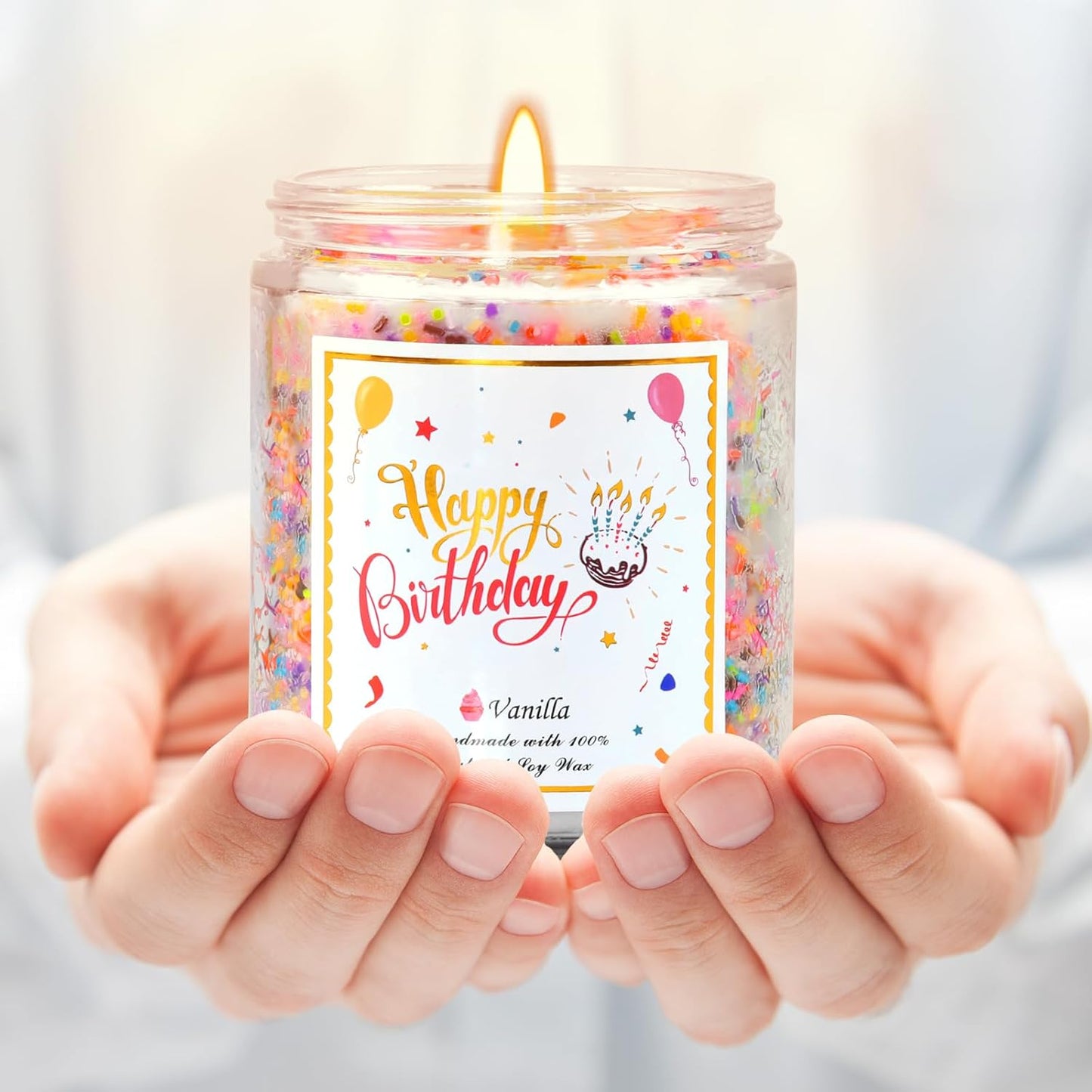 Happy Birthday Candle - Natural Soy Wax Scented Candle with Vanilla Birthday Cake Scent, Unique Gift Ideas for Men Women Best Friend