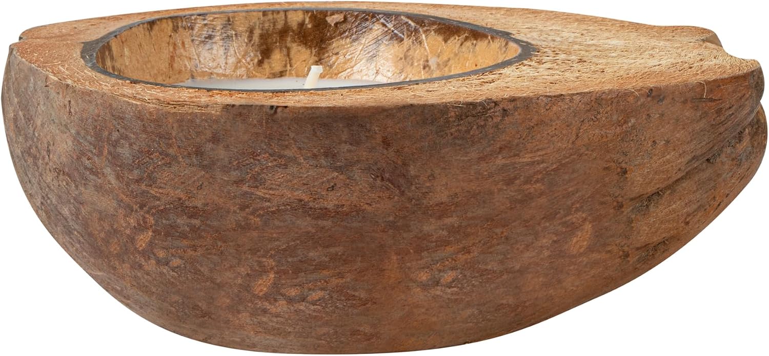 Restaurantware-Coco Casa 6.5 x 2.5 Inch Coconut Shell Candle, 1 Hand Poured Coconut Bowl Candle - Jasmine Fragrance, Double Wax Blend, Soy Wax Scented, Wooden Wick,