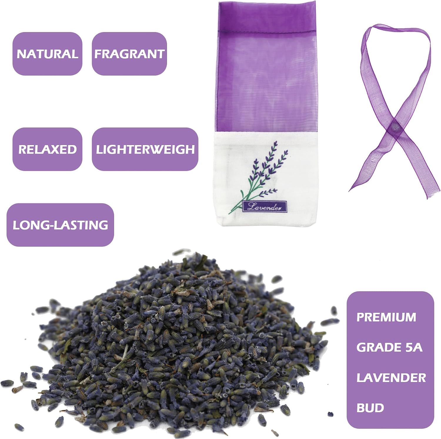 Lavender Sachets Bag for Drawers and Closets，Perfect for Cars, Gym Bags or Anyplace that Needs to Smell Better，Long-Lasting Fresh Scents，Pack of 5