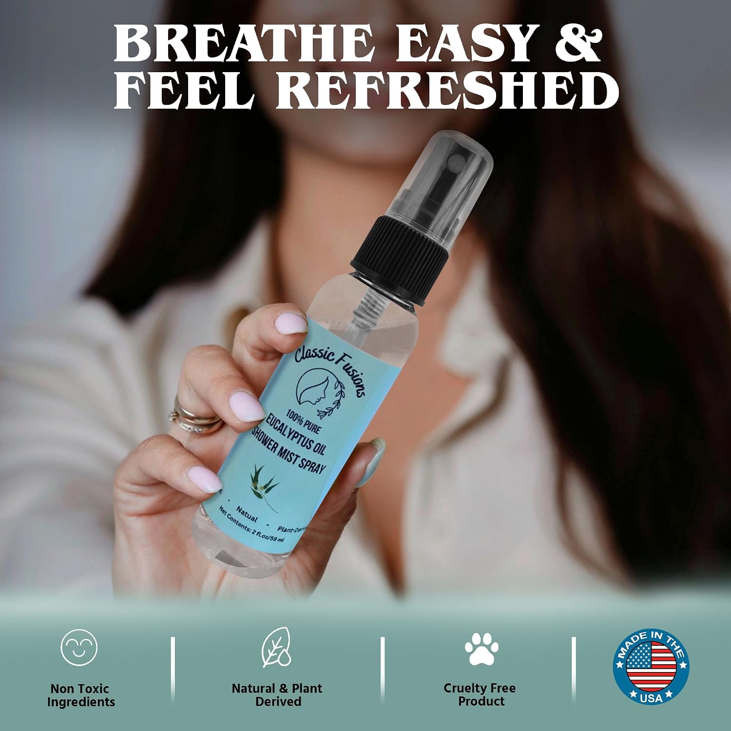 100% Pure Eucalyptus Oil Shower Spray – 2oz Natural Mist for Refreshing Scent, Relaxation & Invigoration – No Harsh Chemicals, Perfect for Shower, Steam Room & Linen Freshener