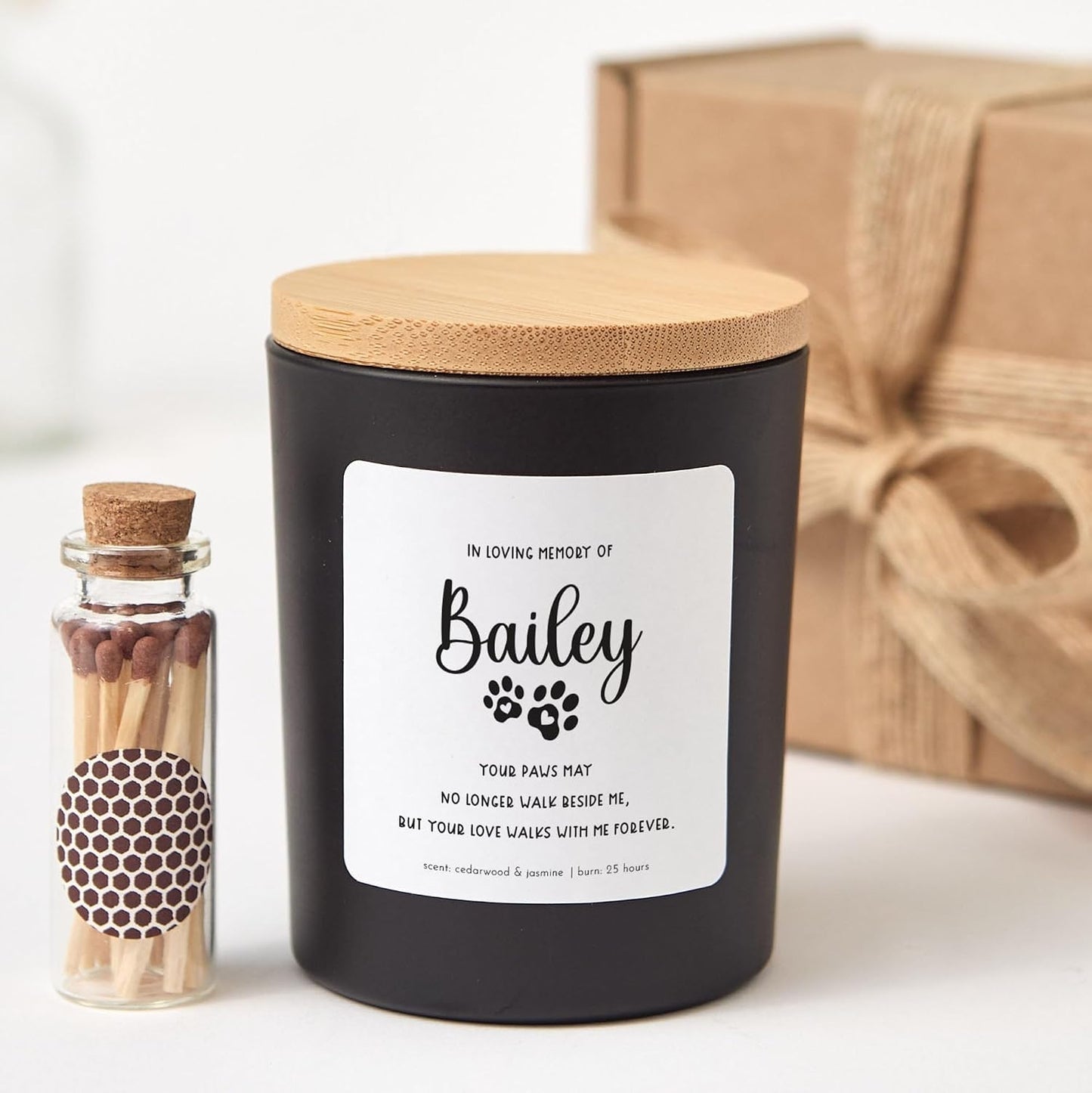 Pet Memorial Candle with Matches | in Loving Memory of Dog or Cat | Personalized Remembrance Gift-Black/Cozy Winter Night