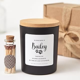 Pet Memorial Candle with Matches | in Loving Memory of Dog or Cat | Personalized Remembrance Gift-Black/Cozy Winter Night