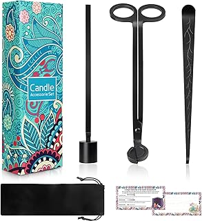 4 in 1 Candle Accessories Kit - Professional Wick Trimmer, Snuffer and Dipper with Velvet Pouch, Gift Package for Candle Lovers (Black)