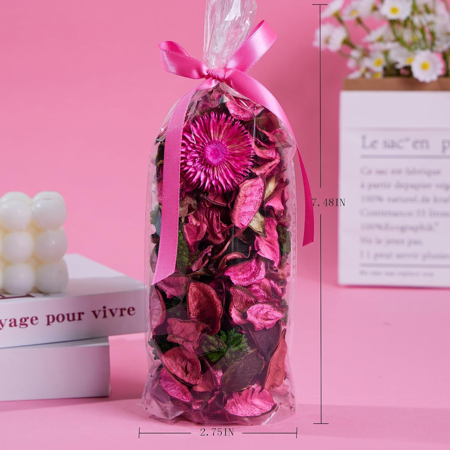 Spring Potpourri Bags - Scented Sachet Petals Pink Dried Flowers, Long Lasting Closet Air Fresheners Drawer Deodorizer, Decorative Vase Filler for Home Decor
