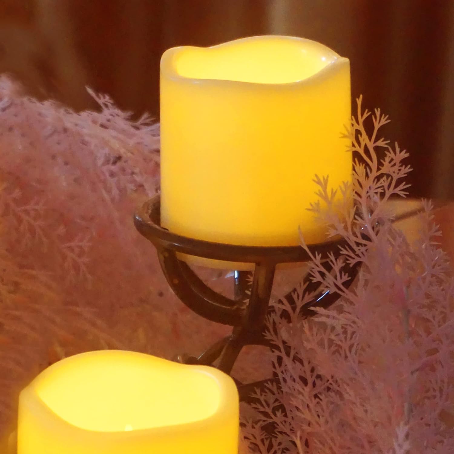 3”X3” 4 Pack Outdoor Flameless Candles Battery Operated LED Waterproof Pillar Candles with Remote Timer Electric Flickering LED Lights for Christmas, Halloween, Wedding, Home, Garden Decorations