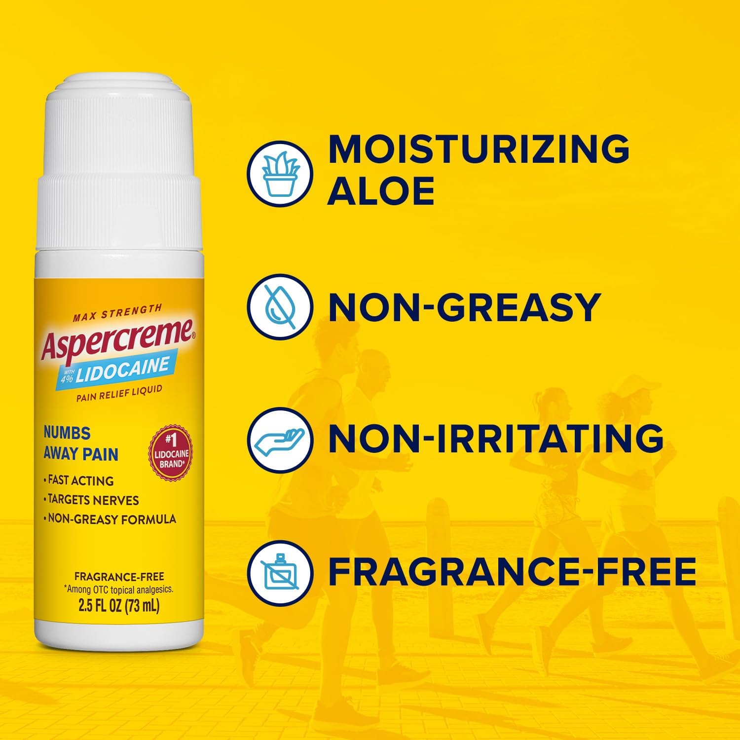 Aspercreme Odor Free Max Strength Lidocaine Pain Relief Liquid with Roll-On No Mess Applicator, 2.5 oz.