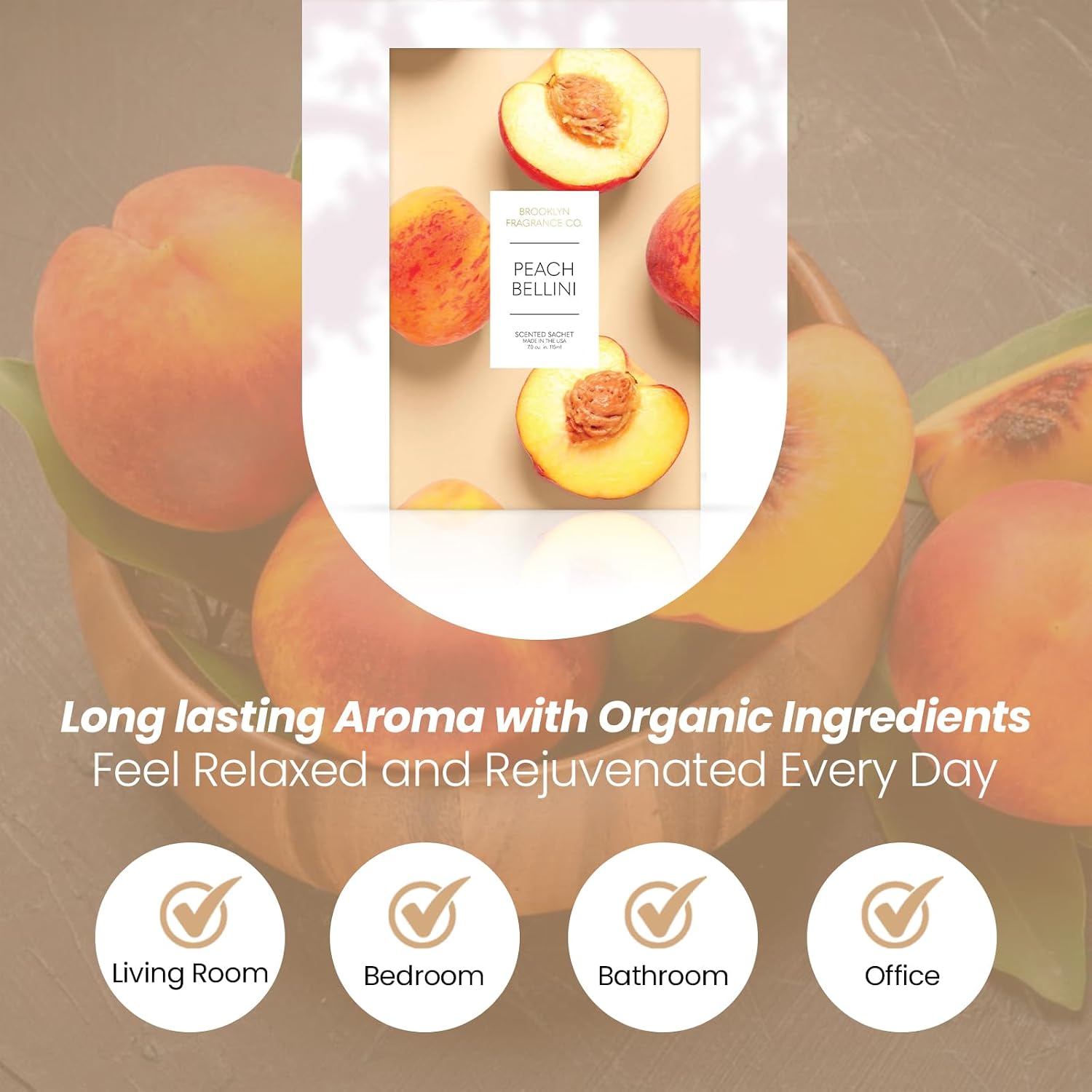 Brooklyn Fragrance Co. Fruits Sachet Bags – Peach Bellini Scented Pouches – Perfect Aroma for Drawers, Closets, Cars and Bathrooms – Long-Lasting Fresh Scent Sachets (6- Pack)