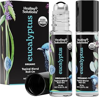 Healing Solutions (2 Pack) USDA Certified Organic Eucalyptus Essential Oil Roll-On Set - Rub on Chest and Breathe, for Skin