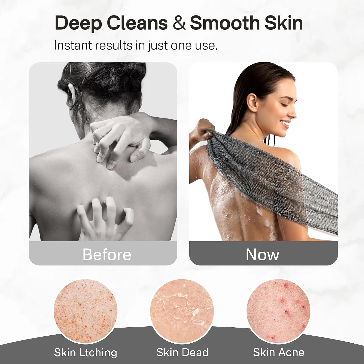 Yiclick 3 PCS Exfoliating Washcloth Towels - Exfoliating Body Scrubber Exfoliator, Back Scrubber for Shower Bath Use, Japanese & Korean Scrub Wash Cloths, Loofah Lufa Sponge Washer for Women Men