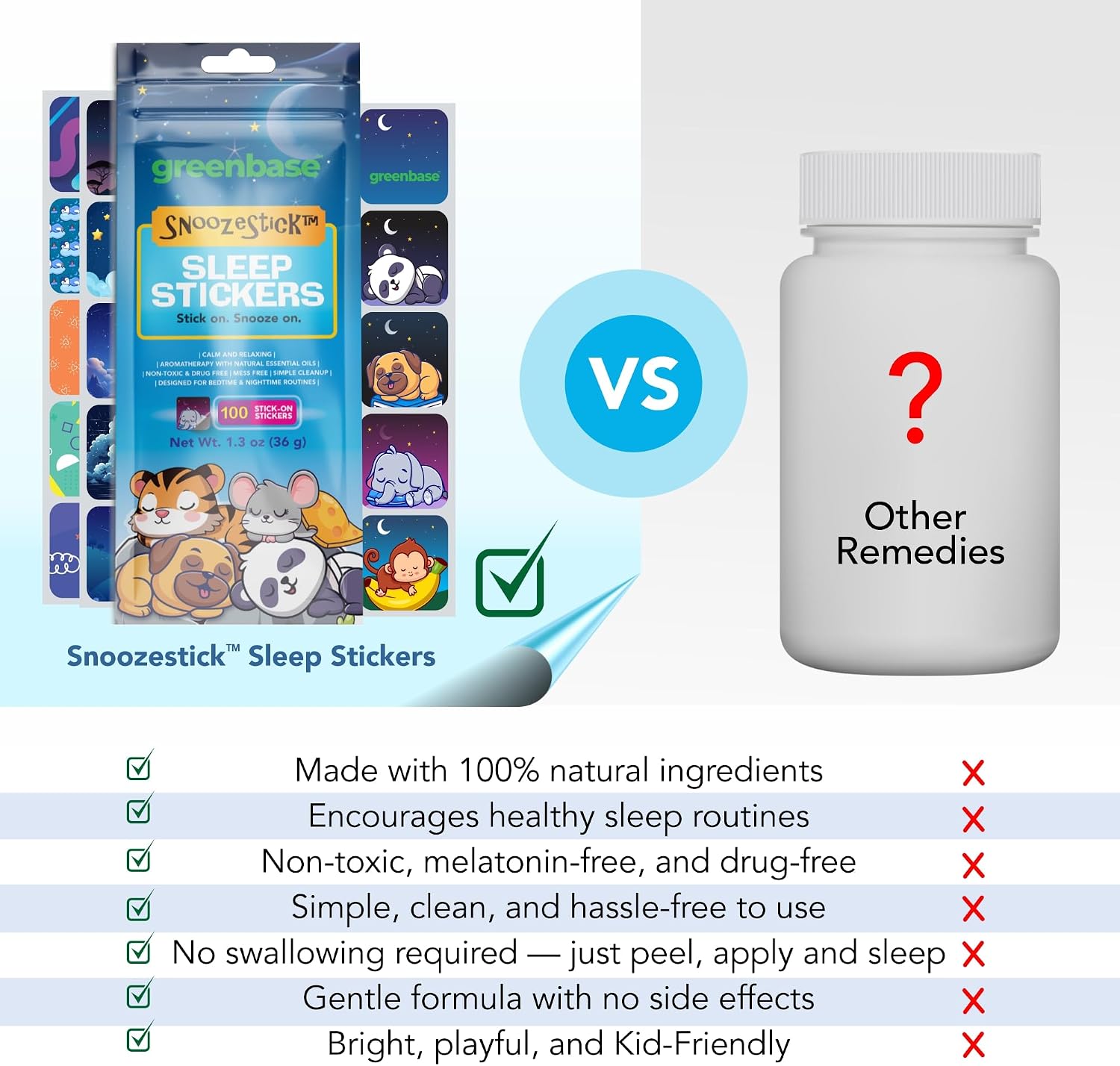 Sleep Stickers for Kids & Adults - 100 Travel Pack Aromatherapy Bedtime Stickers with Lavender, Sweet Orange & Cedarwood - Drug and Melatonin Free Stick-On Sleep Patches for Pillow, Clothing