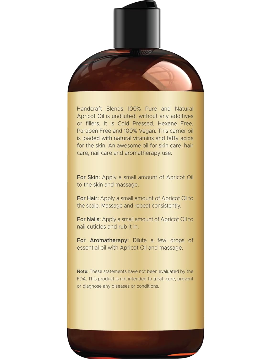 Handcraft Blends Apricot Kernel Oil - Cold-Pressed 16 Fl Oz - 100% Pure and Natural - Premium Grade Carrier for Skin and Hair - Hair and Body - Massage - Hexane-Free