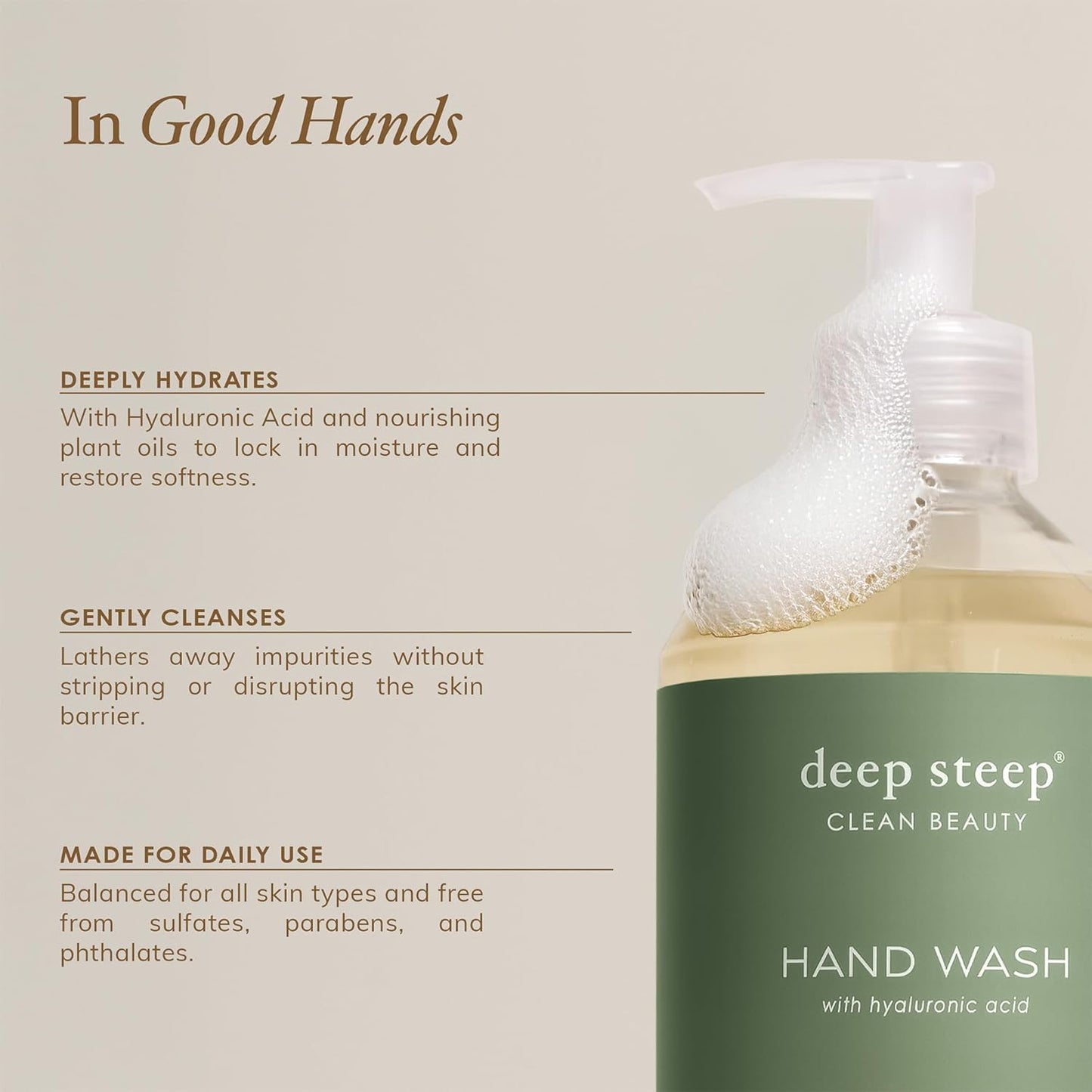 Deep Steep Liquid Hand Wash, Fig Apricot, 17.6 oz – Moisturizing Cleanser with Olive Oil, Aloe Vera, Glycerin & Hyaluronic Acid – Vegan, Clean Beauty, Soft & Nourished Hands