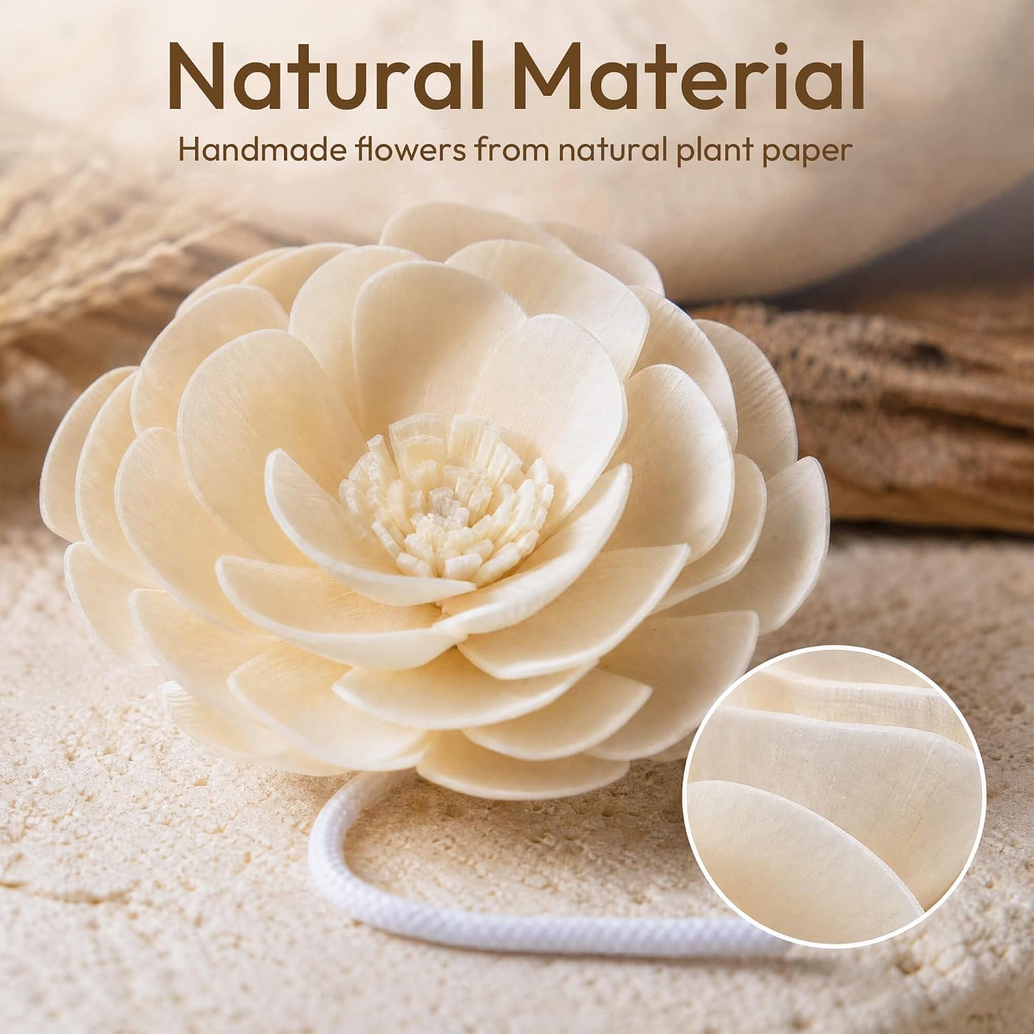 Flower Reed Diffuser Sticks Set, 7 Pcs Assorted White Handmade Sola Wood Flowers for Home Fragrance, Bathroom Aromatherapy & Decoration
