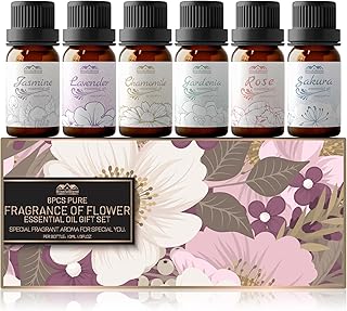 Essential Oils for Diffuser for Home and Hotel, Lavender, Jasmine, Rose, Chamomile, Sakura and Gardenia, Spring Premium Pure Flower Fragrance Essential Oil Set for Gifts-6×10ML