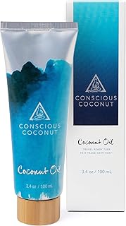 Conscious Coconut Travel-Ready Coconut Oil Tube (3.4 oz) – Organic, Fair Trade, Raw & Centrifuged | TSA-Approved Multipurpose Skin Care