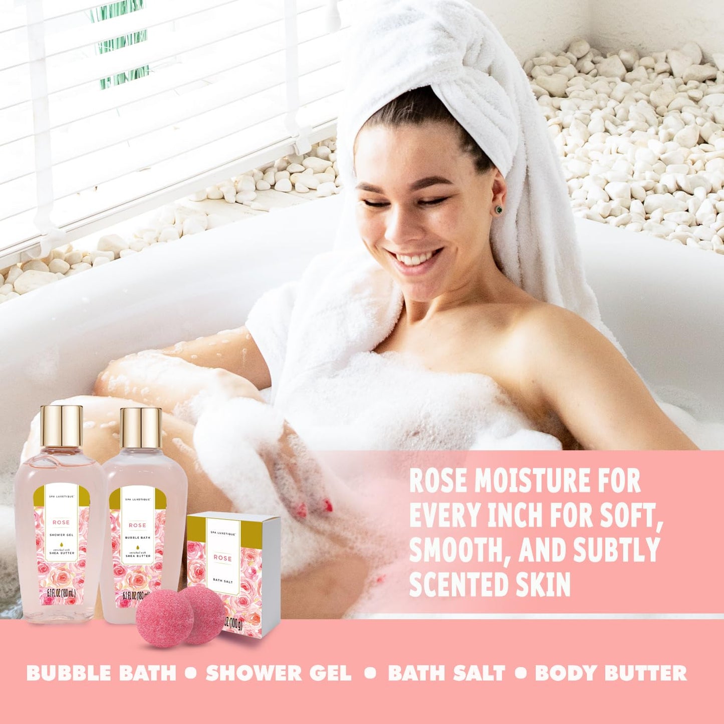 spa luxetique Spa Gift Baskets for Women - 10PCS Rose Bath Sets for Her Birthday,Mother's Day Gifts for Women,Mother,Wife,Girlfriend