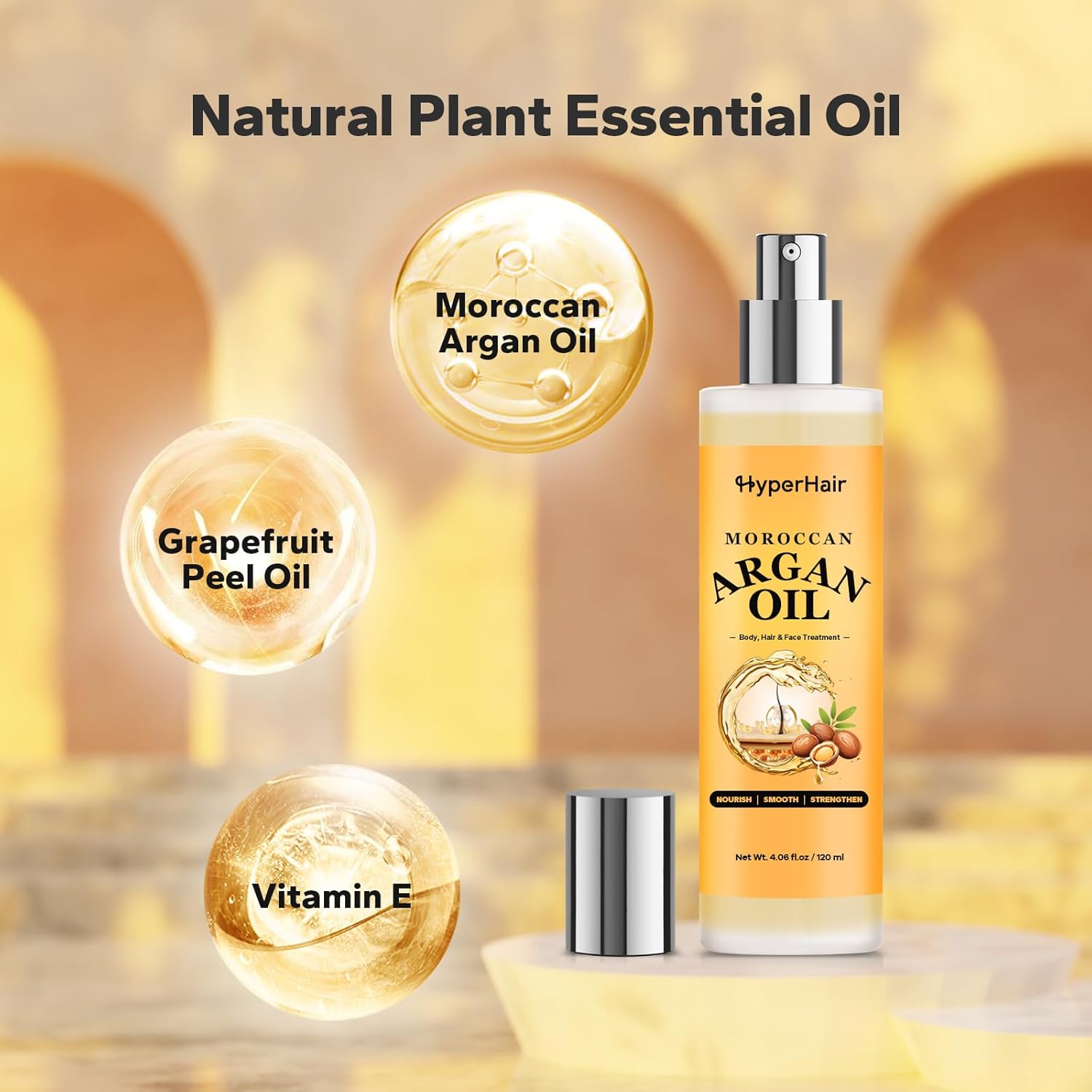 Moroccan Argan Oil Hair Serum (4.06 Fl Oz), Body, Hair & Face Treatment Oil, Anti-Frizz & Repair Serum for Frizzy & Damaged Hair, Organic Hair Oil for Shine & Growth