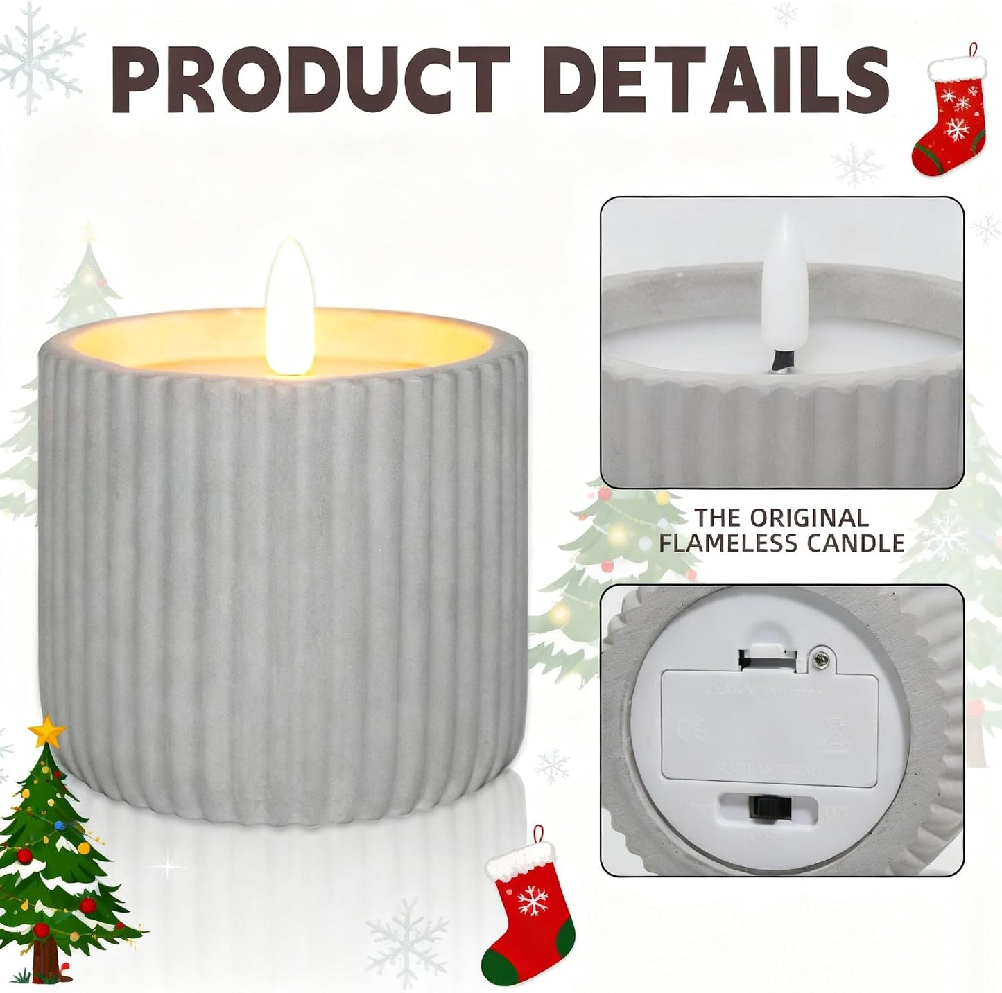 Flameless Christmas Candles,2 Pack Christmas Decorations Flameless Candles Battery Operated Candles for Christmas Home Decoration
