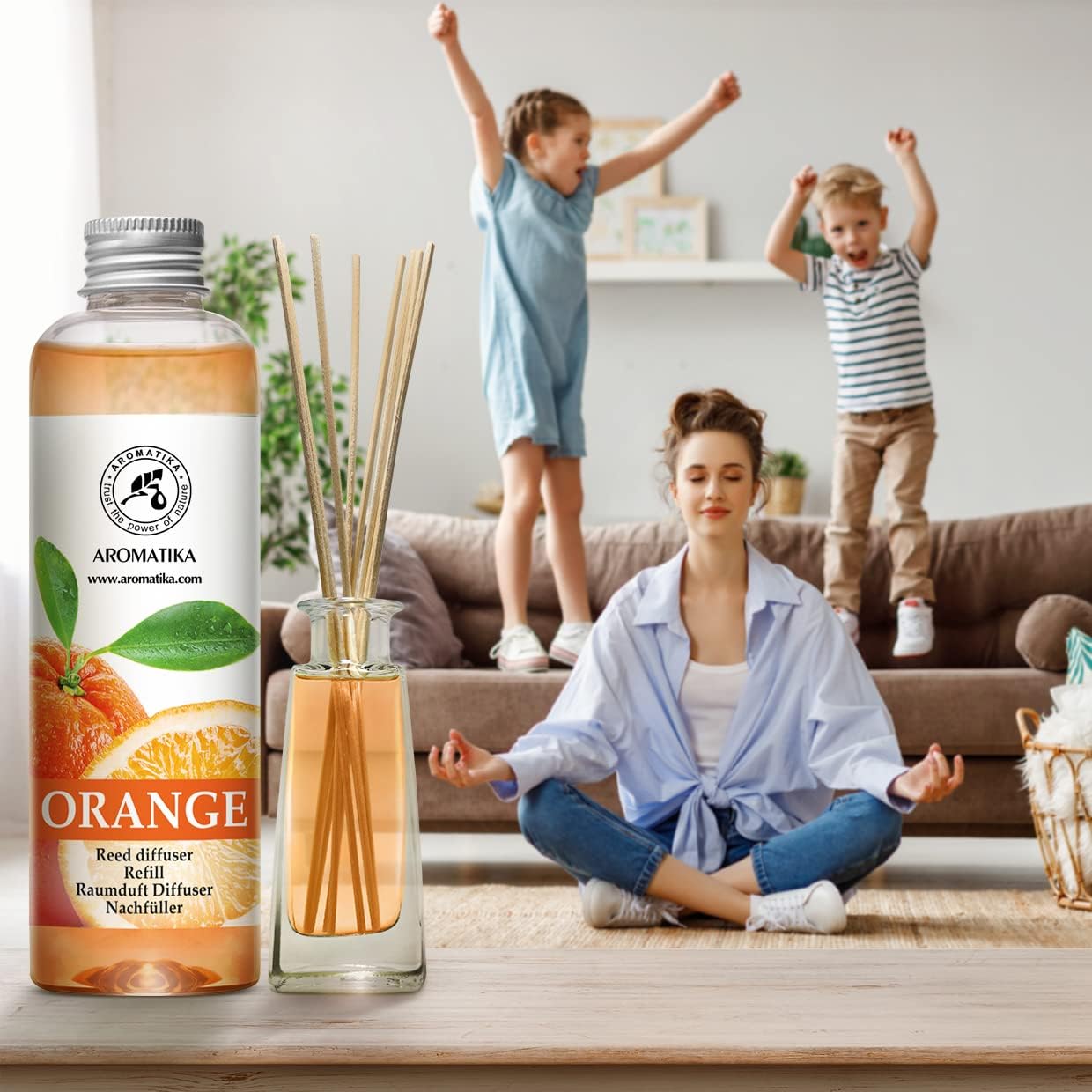 Orange Reed Diffuser Refill 6.8 fl oz (200 ml) – Room Fragrance with Natural Orange Essential Oil – Long Lasting Scent for Home and Office