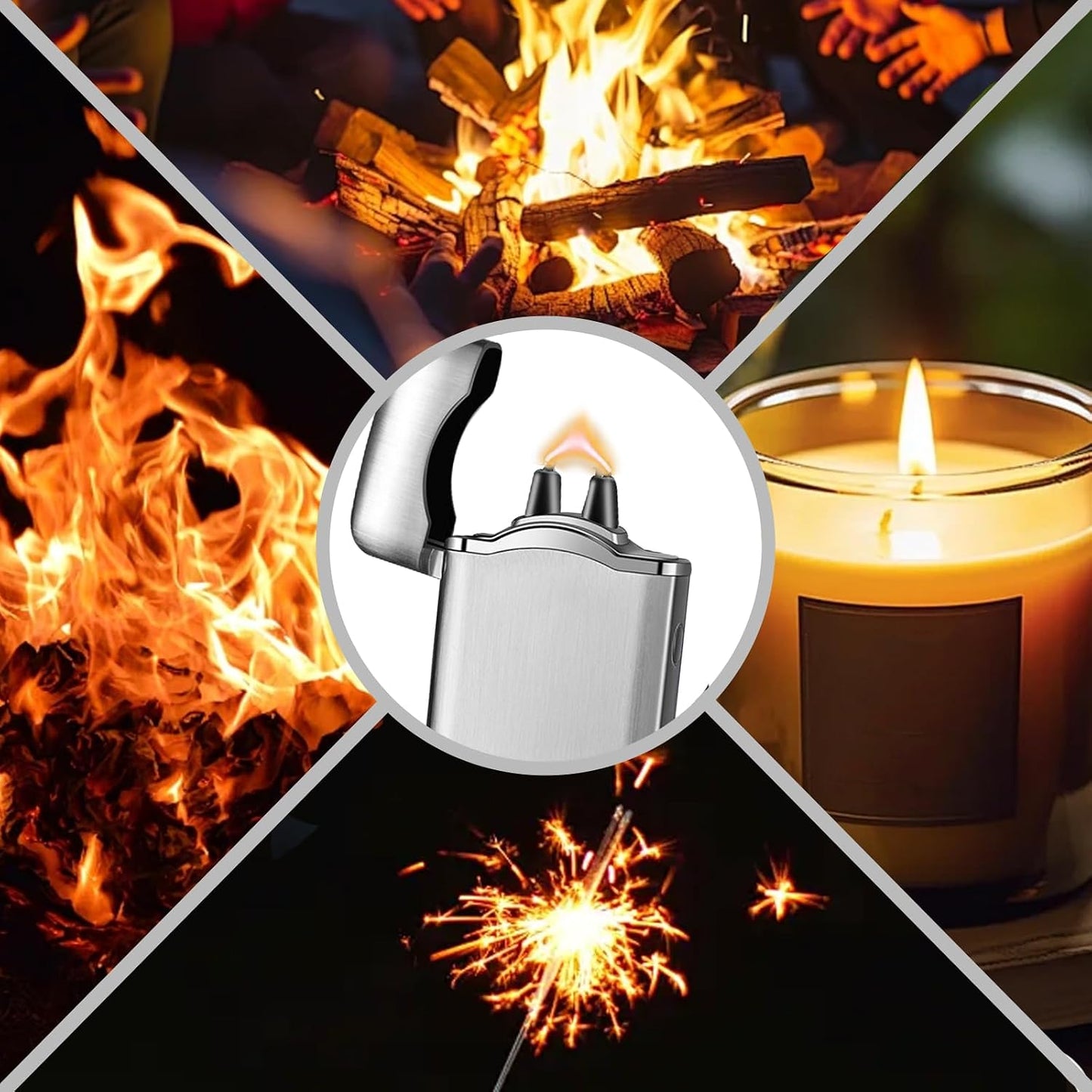 SKRFIRE Dual Arc Electric Lighter – Upgraded Plasma Lighter, Rechargeable with Touch Ignition, Digital Battery Display, Windproof for Candle, BBQ, Camping & Travel (Silver Ice