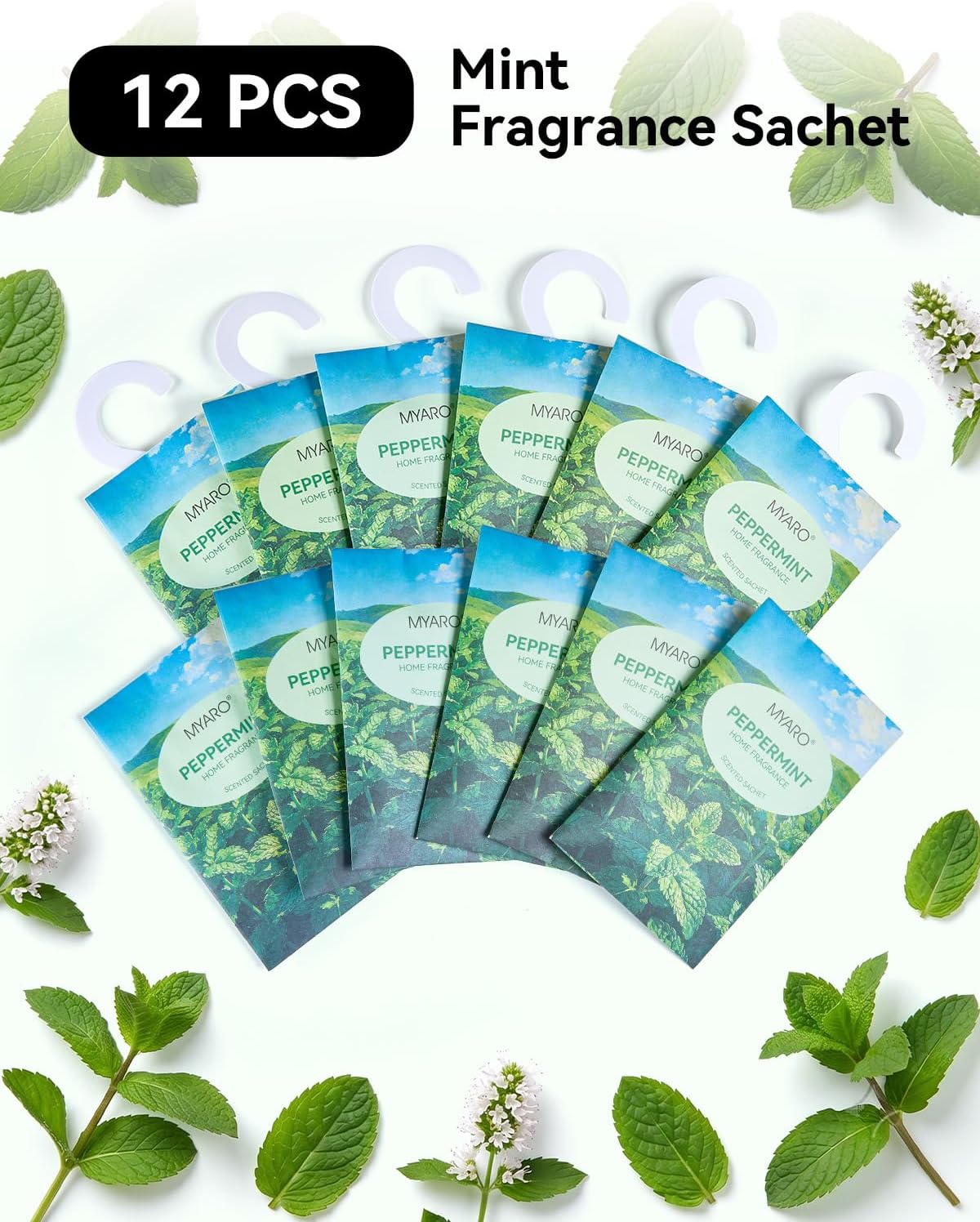 MYARO Hanging Sachets Air Freshener for Home: 12 Packs Clean & Fresh Hanging Scented Sachet Bags for Closet, Clothes, Lingerie Drawer, Car, Bedroom, Laundry Fragrance Gift for New House (Mint)