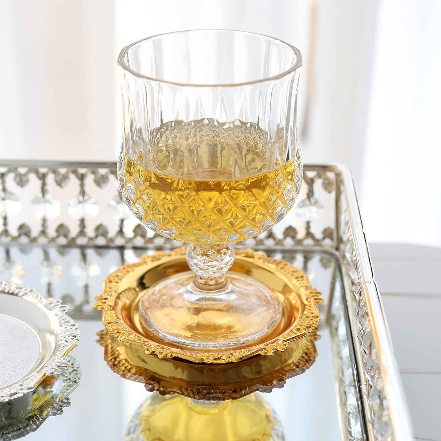 Round Storage Tray Necklace Tray Jewelry Holder Organizer Dessert Plate Fruit DishRing Dish Organizer Holder Home Decor Wedding Gift for Perfume Candle Holiday Party (Golden, Mini)