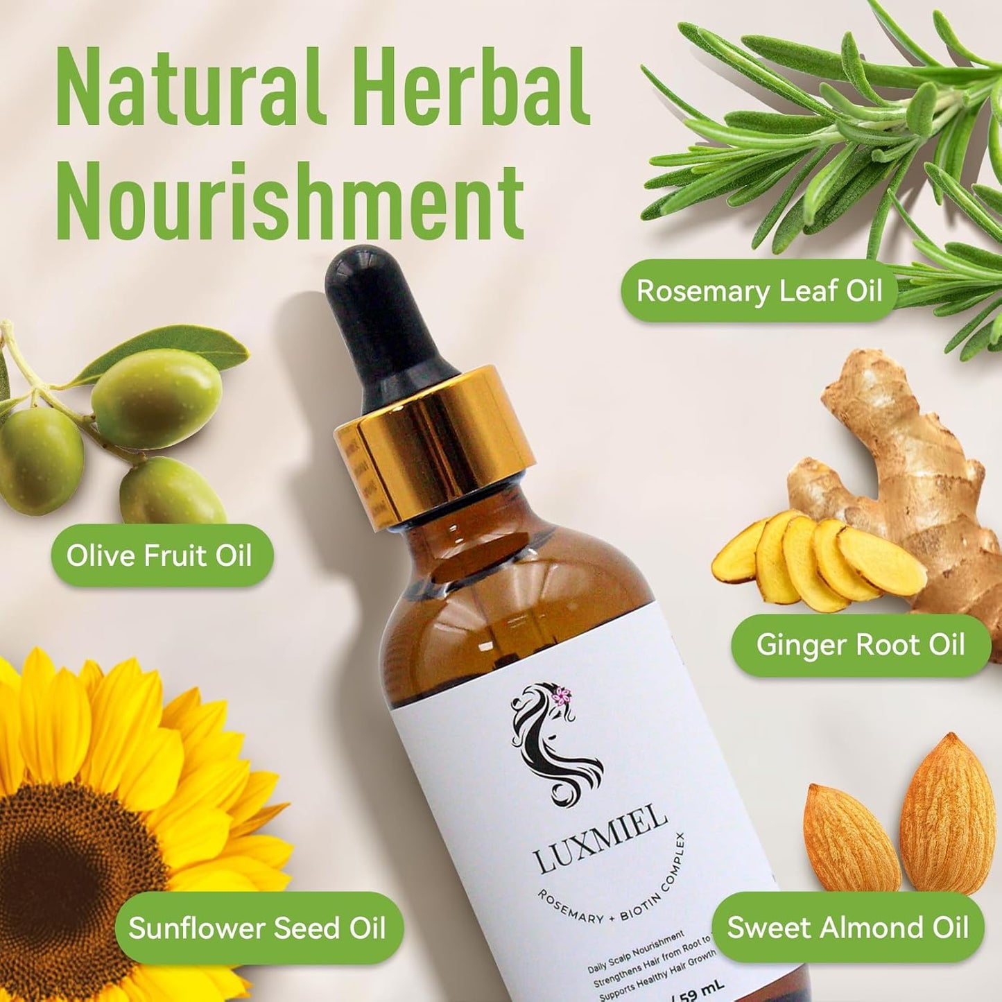 Rosemary Oil for Hair Growth Organic, 100% Pure Organic Rosemary Mint Scalp & Hair Strengthening Oil for Eyebrow and Eyelash 60ml - 2 Oz
