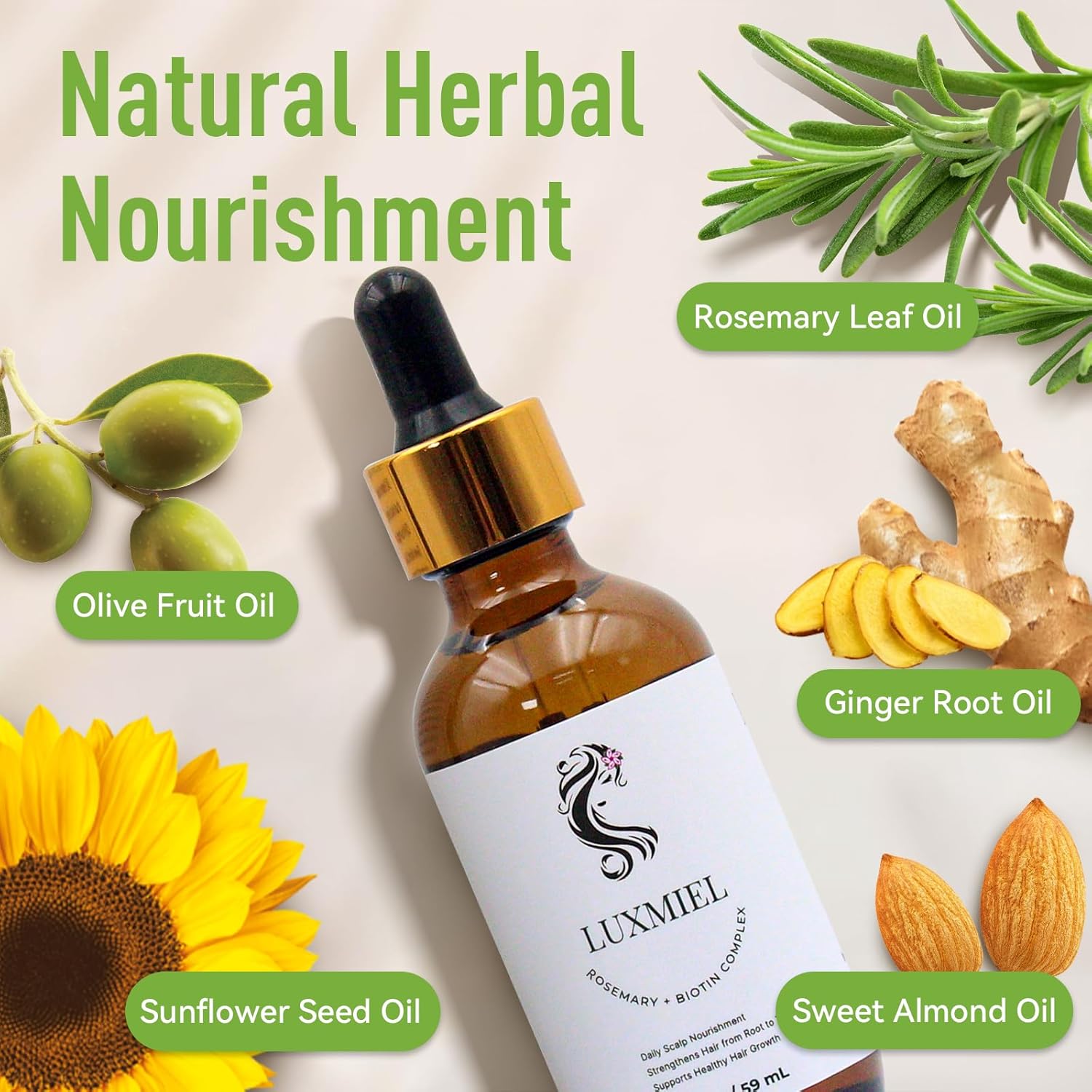 Rosemary Oil for Hair Growth Organic, 100% Pure Organic Rosemary Mint Scalp & Hair Strengthening Oil for Eyebrow and Eyelash 60ml - 2 Oz