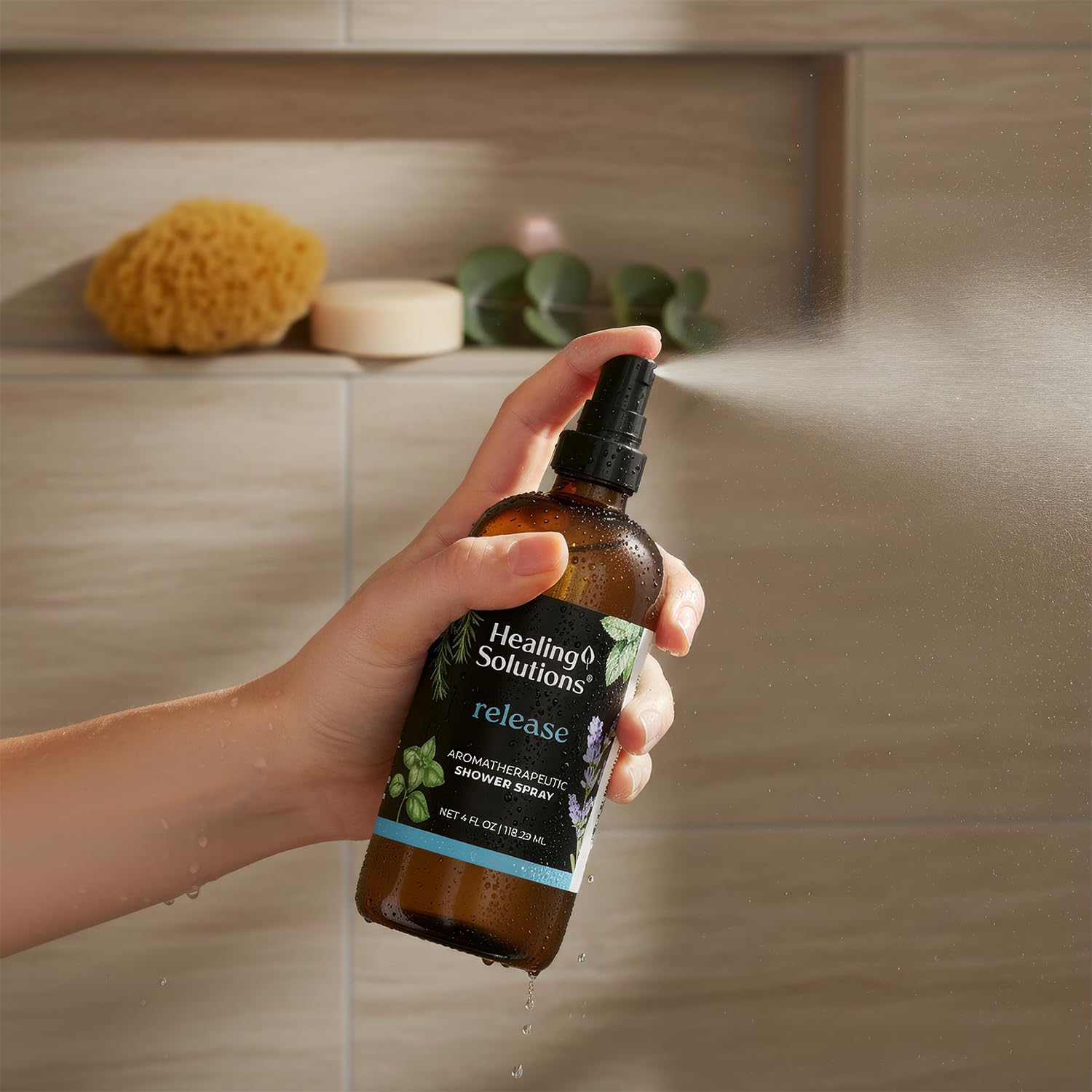 Healing Solutions Aromatherapy Shower Spray, Release Blend, 4oz, Therapeutic Grade Essential Oils, Made in the USA, At Home Spa Experience. Promotes Head Relief (4oz, Release)