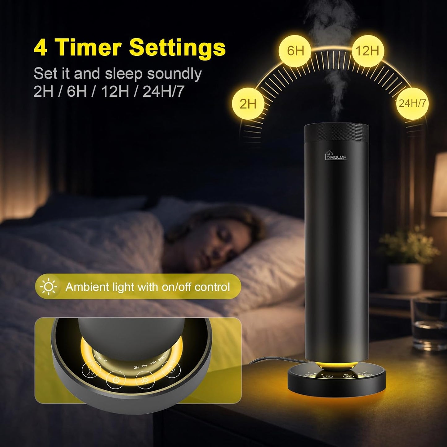 Waterless Diffuser,1500 Sq Ft,Ring Ambient Light,USB Plug-in & Rechargeable,Aluminum,Remote Control&Touch Buttons,Adjustable Fragrance&Timer,Hotel Collection Scent Machine - Satin Black