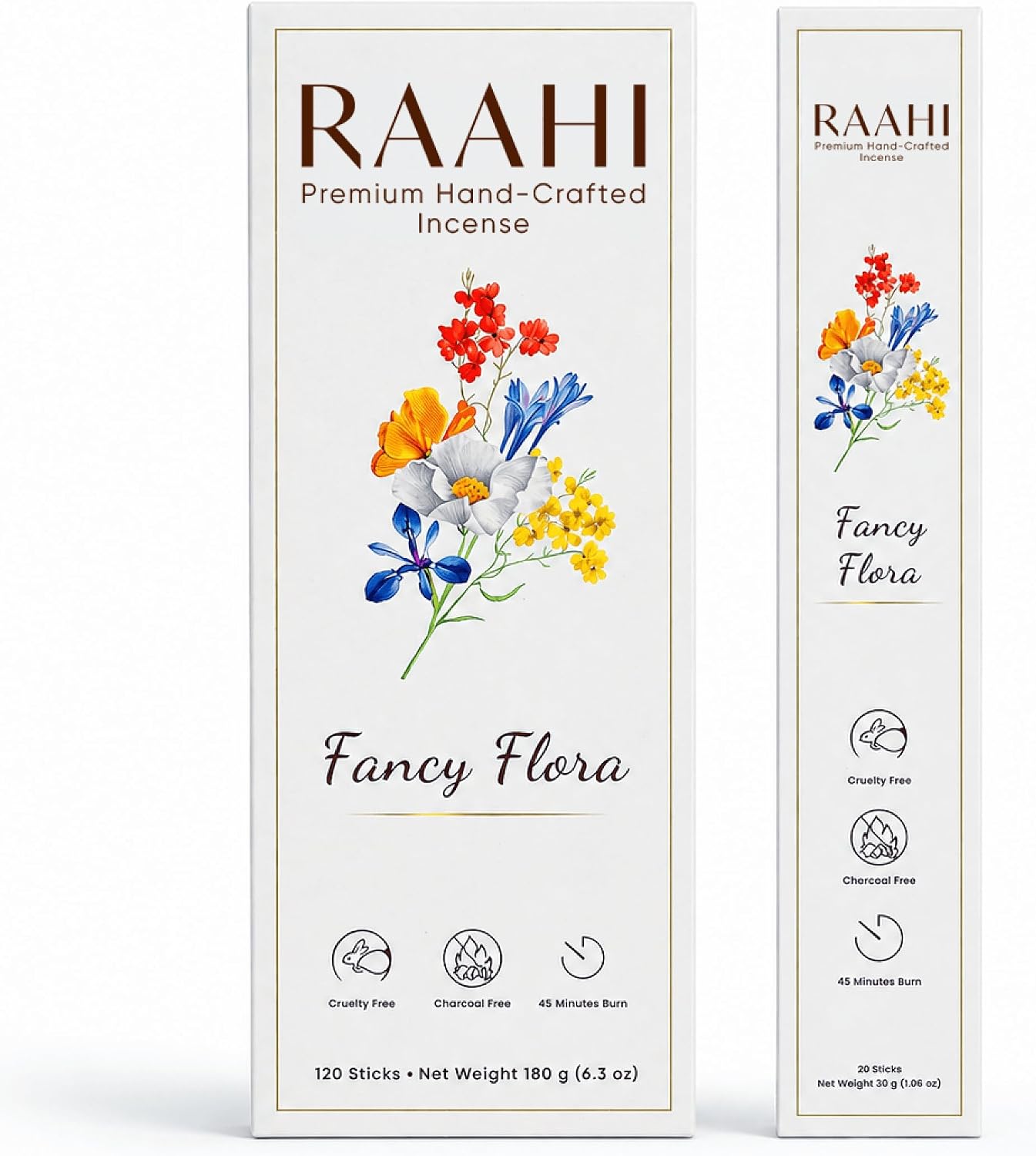 RAAHI Fancy Flora Incense Sticks with Holder, 120 Count, Handcrafted Scented Incense for Home Fragrance, Meditation, Yoga and Room Ambiance