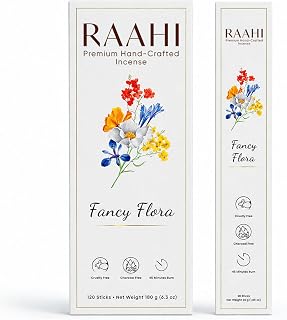 RAAHI Fancy Flora Incense Sticks with Holder, 120 Count, Handcrafted Scented Incense for Home Fragrance, Meditation, Yoga and Room Ambiance