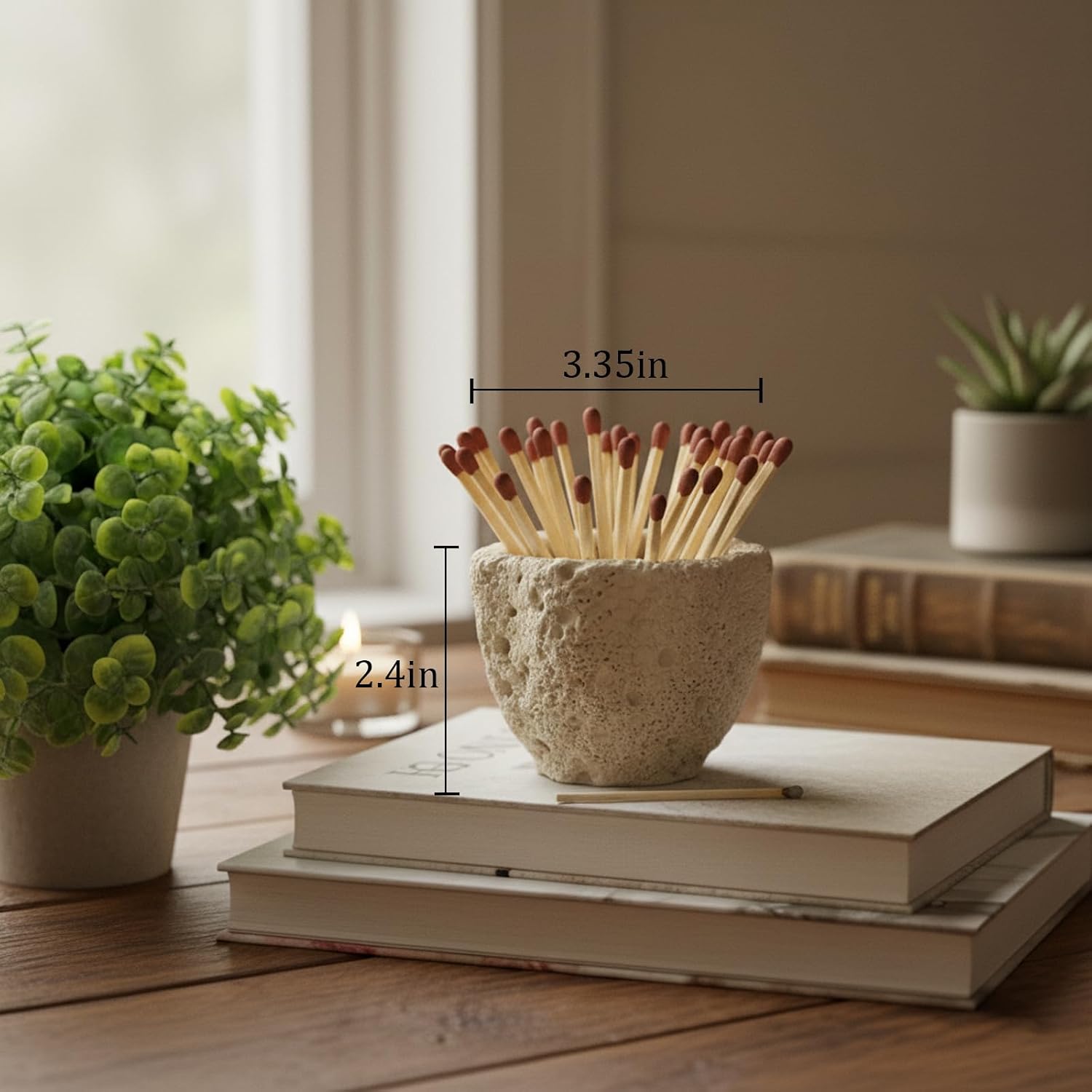 Modern Concrete Match Holder with Striker — Includes Three Striker Pads, a Decorative Match jar for Candles & Fireplace, Perfect for Matches in a jar with Striker Home Décor (Matches Not Included)