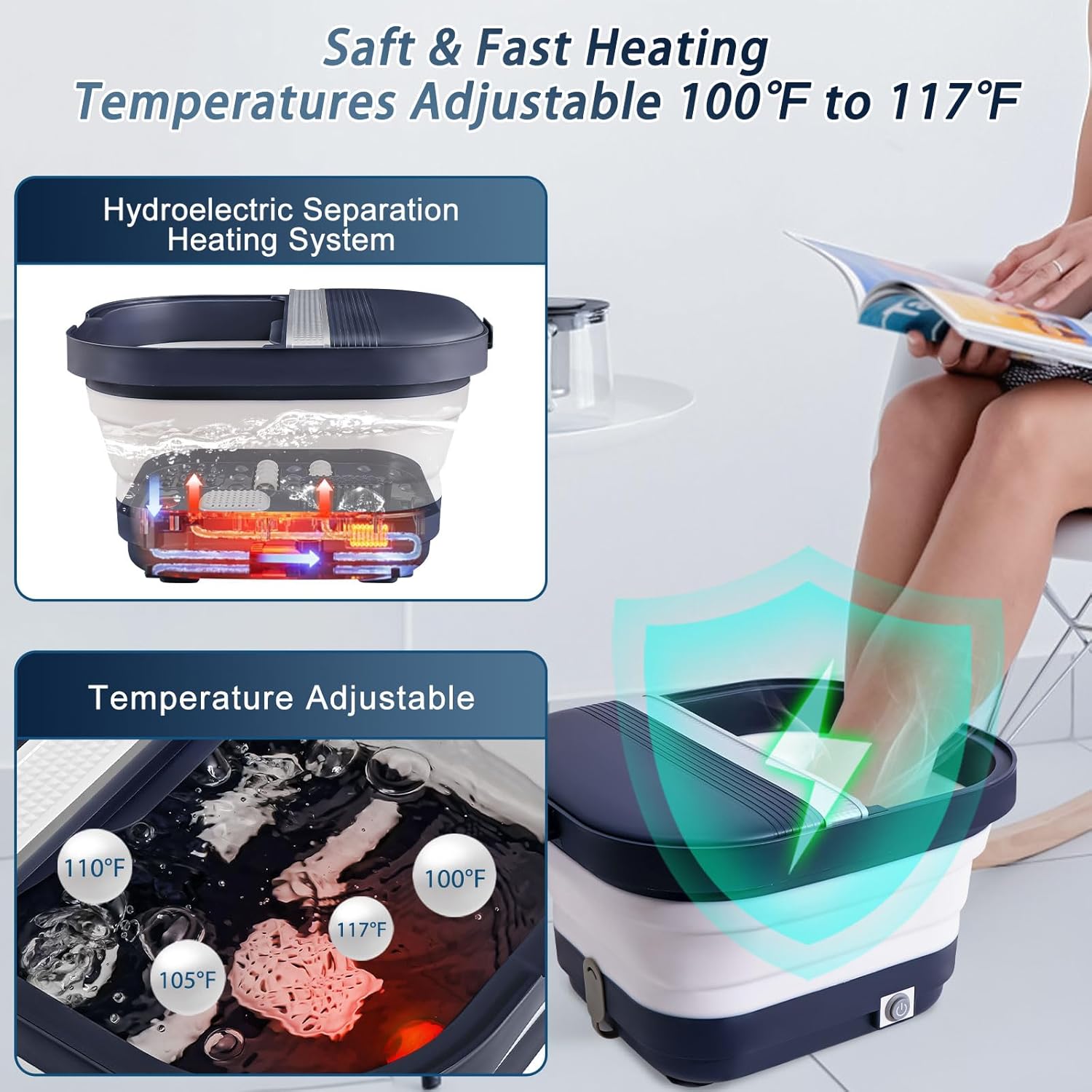 UNIFULL Collapsible Foot Bath Spa with Heat, Massage and Bubble,Remote Control, Foot Pedicure Kit, Red Light, Pedicure Foot Spa Bath