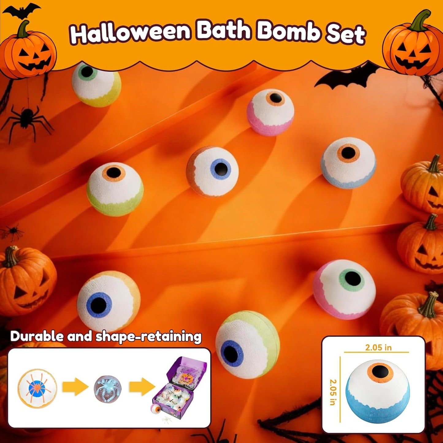 Halloween Bath Bombs for Kids Gifts: 9 Pcs Eyeball Bath Bomb with Toys Inside Surprise Spider Light up Bath Toy Spooky Basket Stuffers for Kid Boys Girls Ages 3+ Bubble Fall Shower Steamers Bathroom